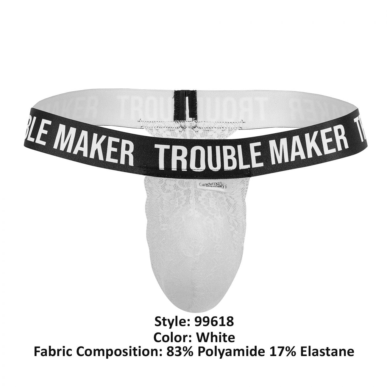 CandyMan 99618 Trouble Maker Lace Thongs White