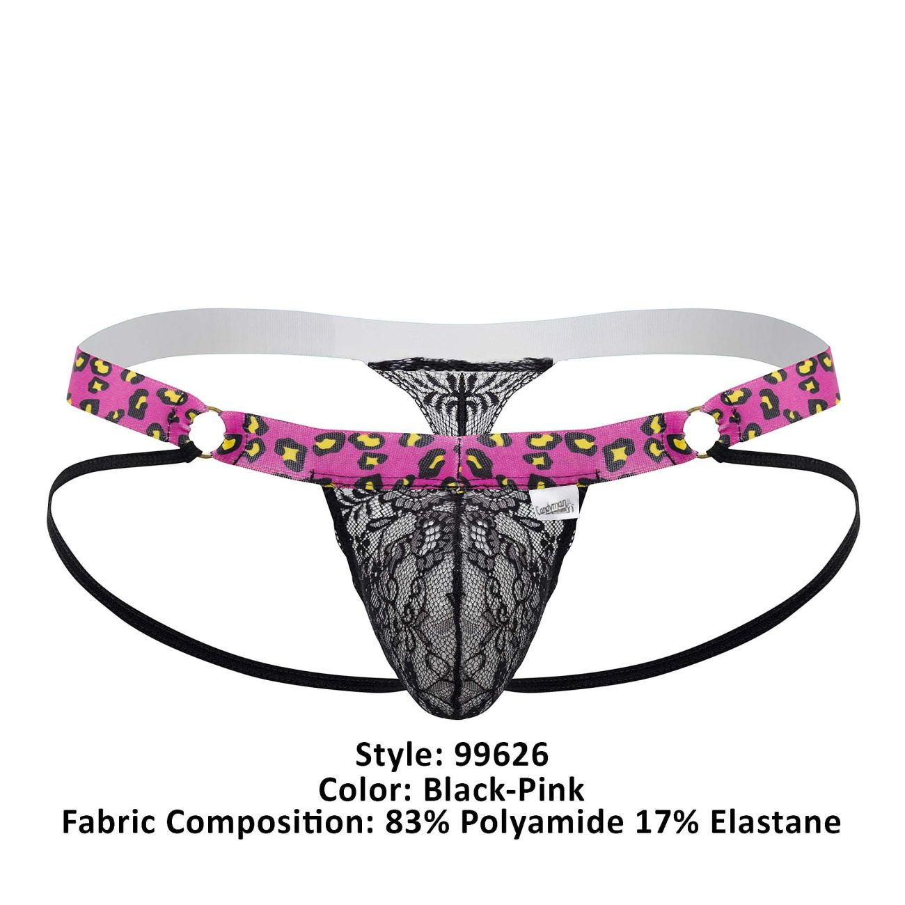CandyMan 99626 Prints Jockstrap Thongs Black-Pink