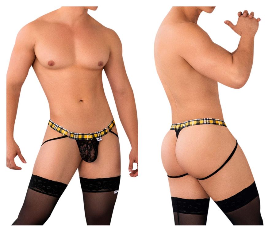 CandyMan 99626 Prints Jockstrap Thongs Black-Yellow