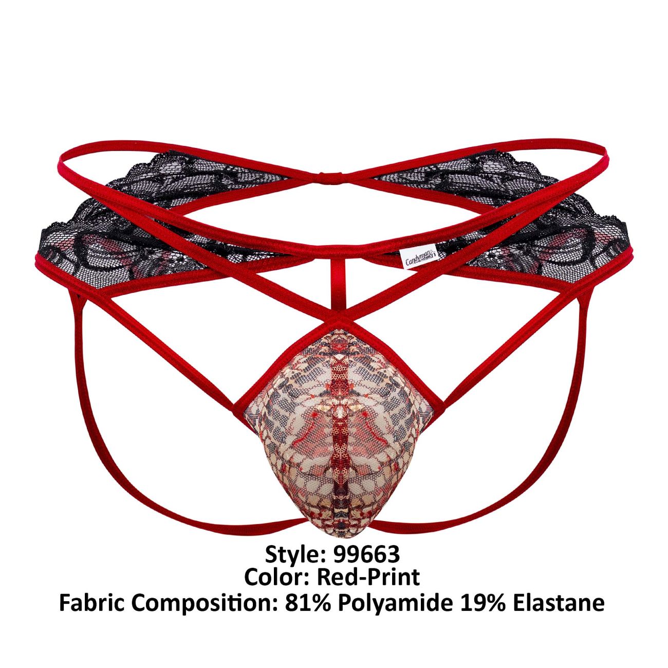 CandyMan 99663 Edgy Lace Jockstrap Red Printed