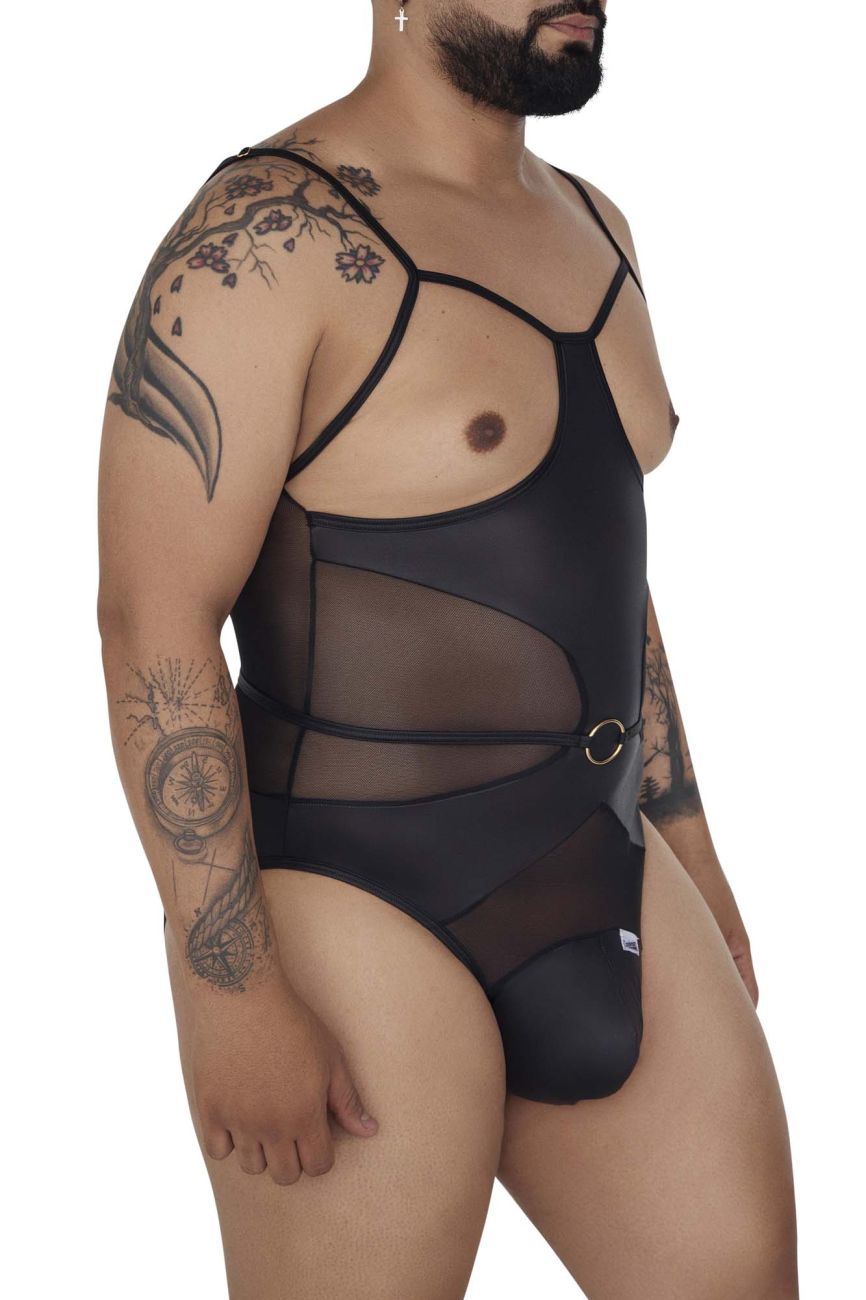 CandyMan 99670X Harness Bodysuit Black Plus Sizes