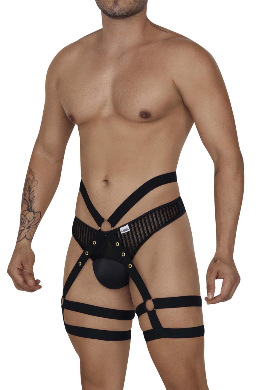 CandyMan 99676 Garter Thongs Two Piece Set Black