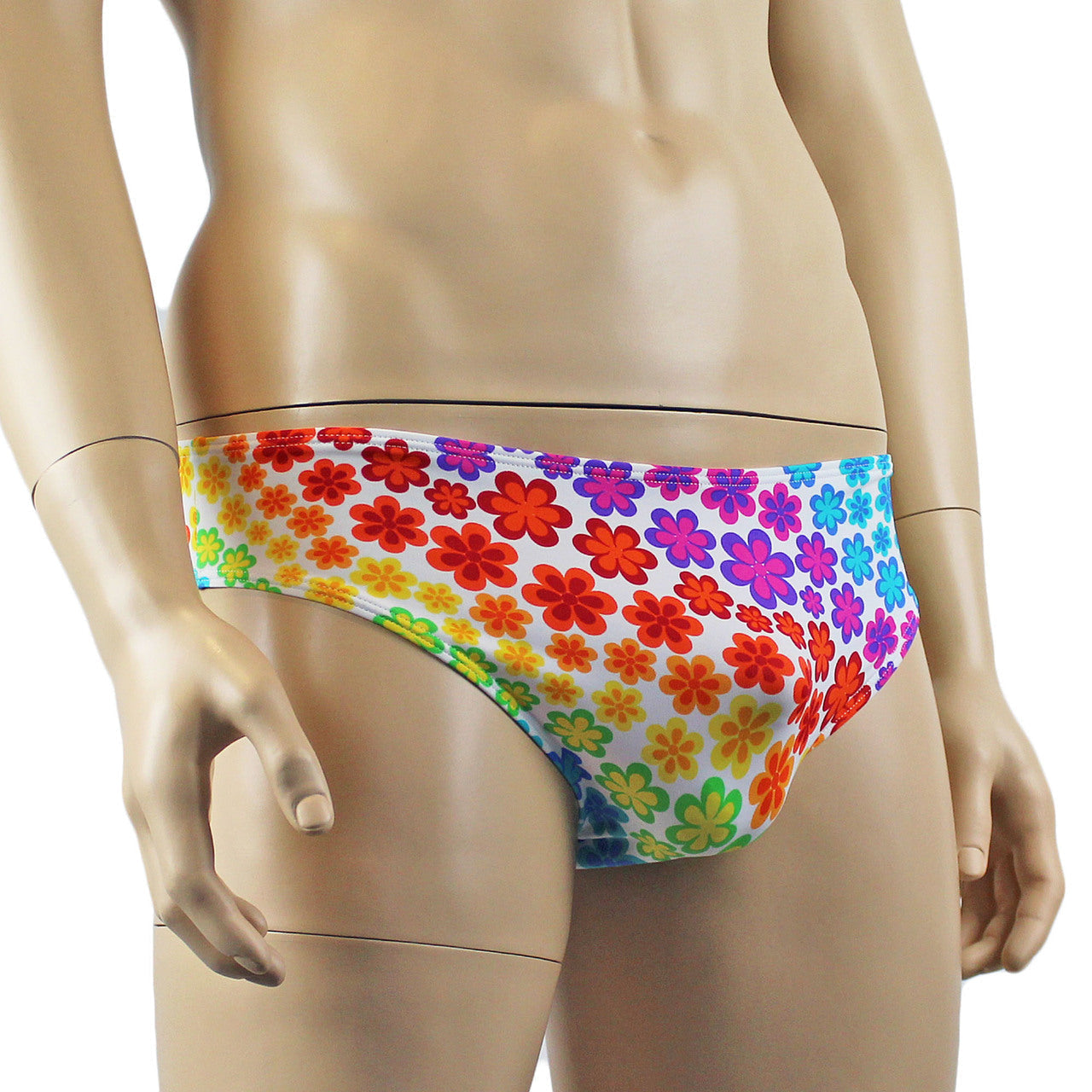 Mens Flower Girl Print High Waist Seamless Front Bikini Brief