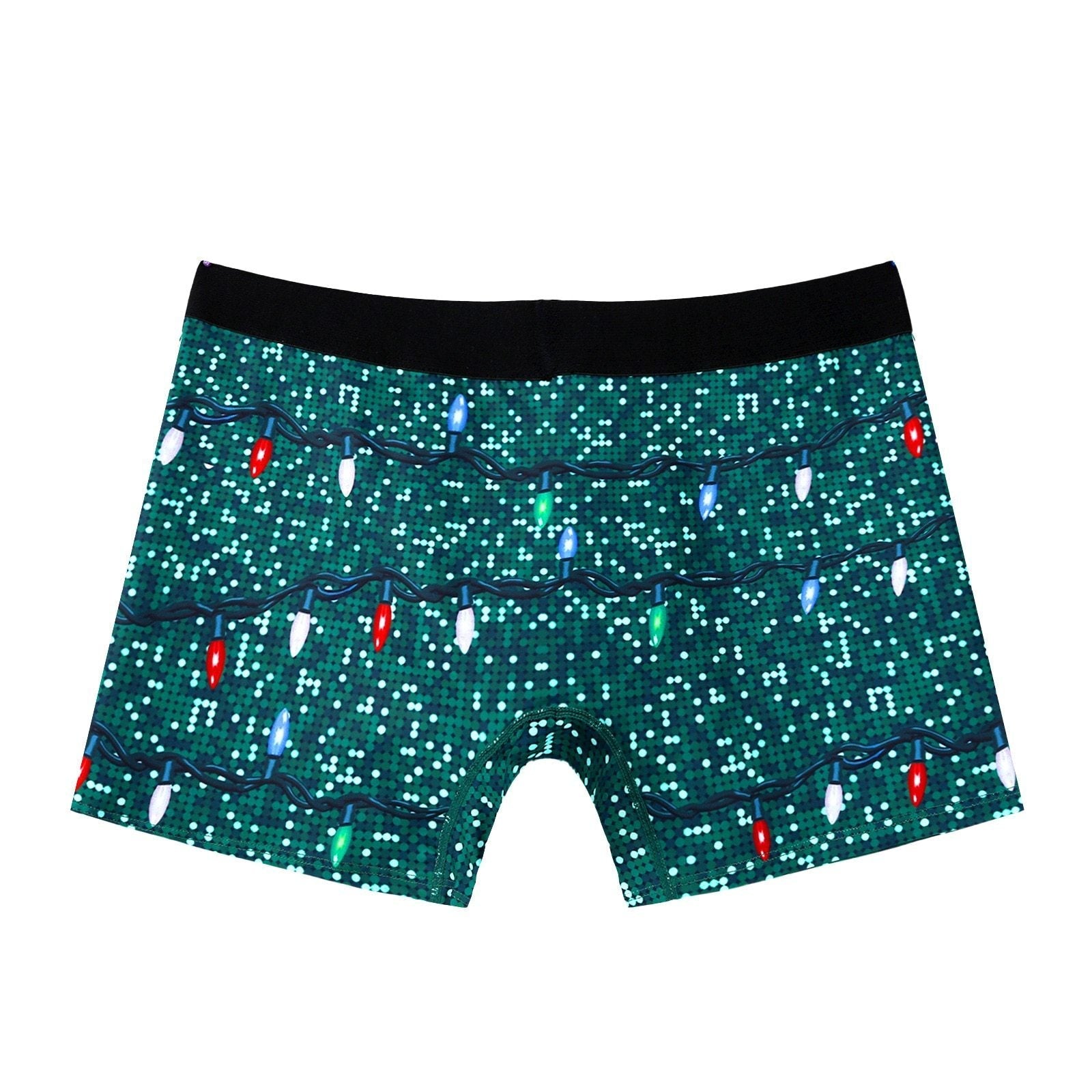 JCSTK - XMAS GIFT - Mens Christmas or Fun Party Time Boxer Briefs in a Gliiter & Bow Tie Print Green and White