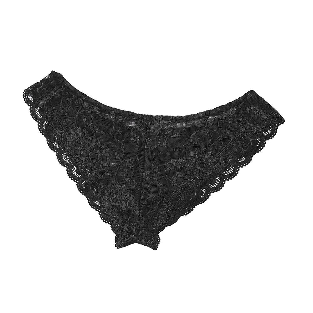 Mens Sissy Stretch Lace Briefs with Pouch Front Black