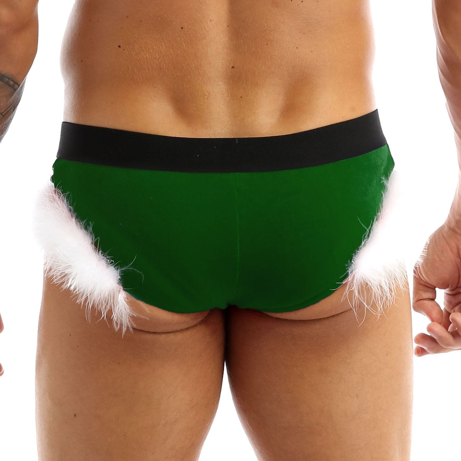 SALE XMAS GIFT Mens Sissy Christmas Velvet Santa Briefs with Feath