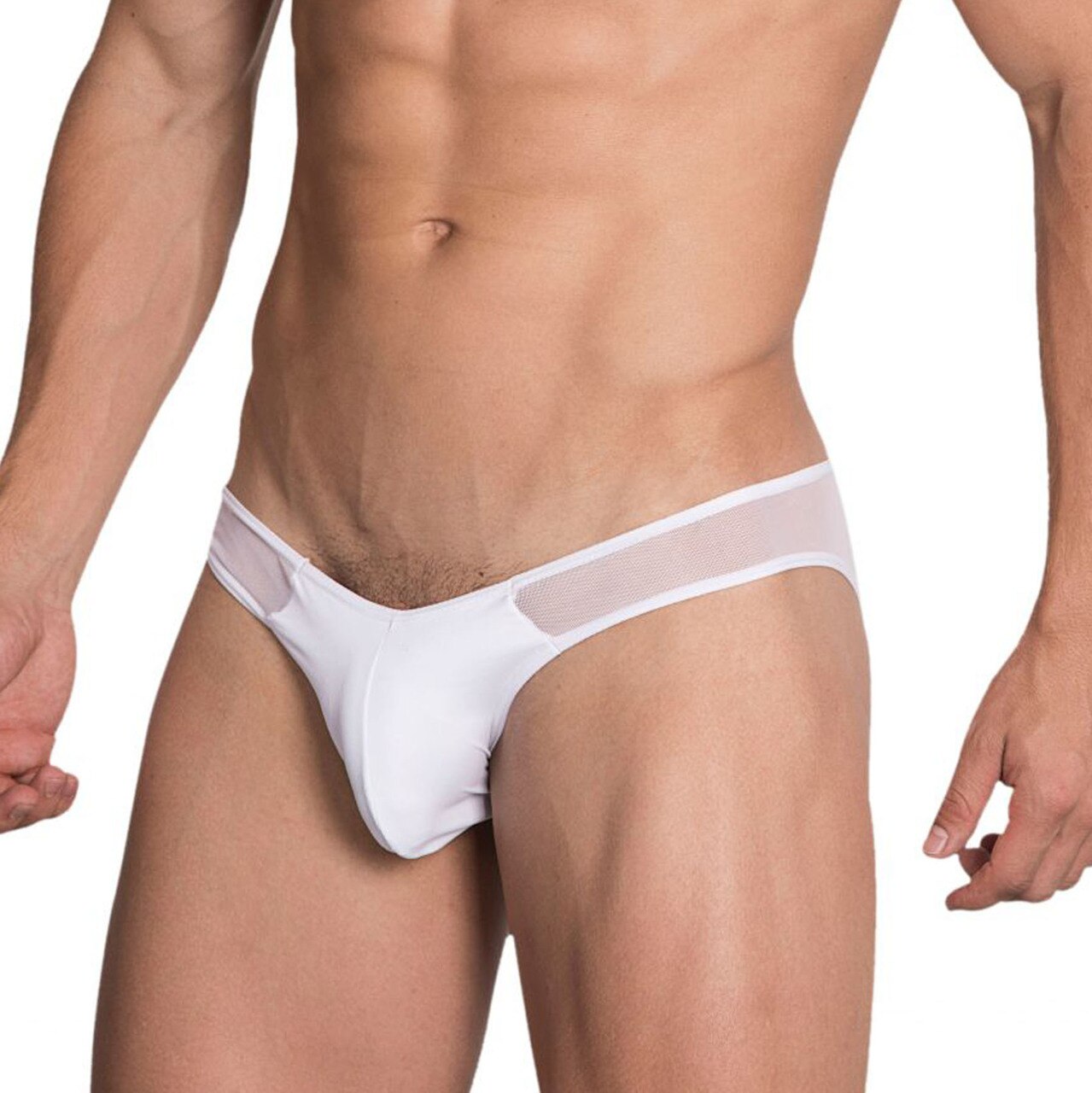 SALE - Mens Hidden Seduction Stretch Mesh & Spandex Brief with Thong Detail White