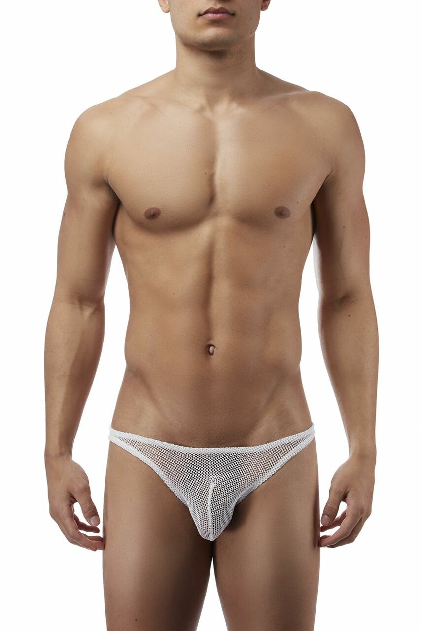 Mens Male Power Stretch Wide Net Brief White