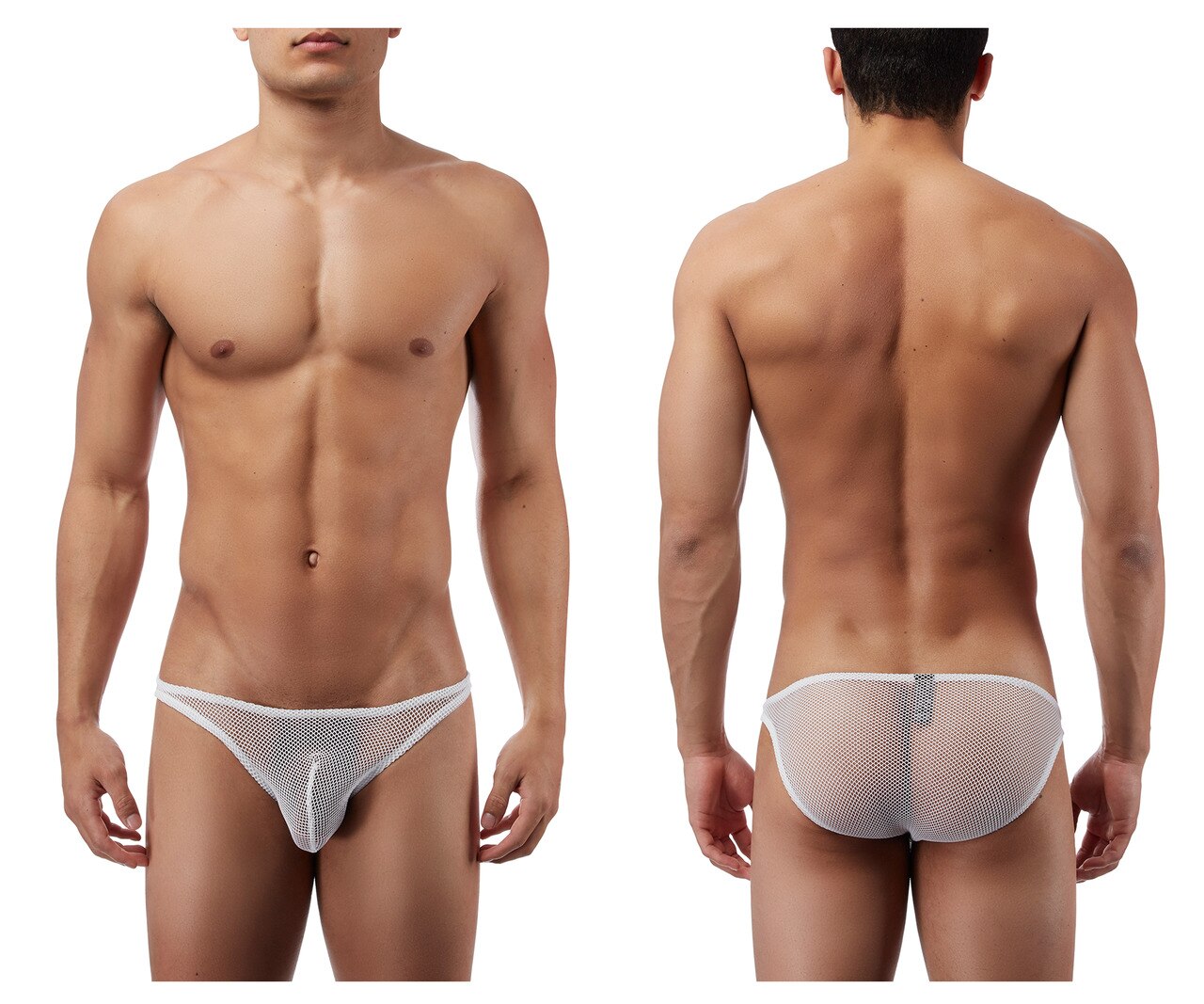 Mens Male Power Stretch Wide Net Brief White
