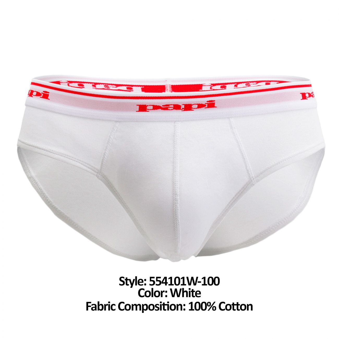 Papi 554101W-100 3PK 1X1 Rib Low Rise Brief White