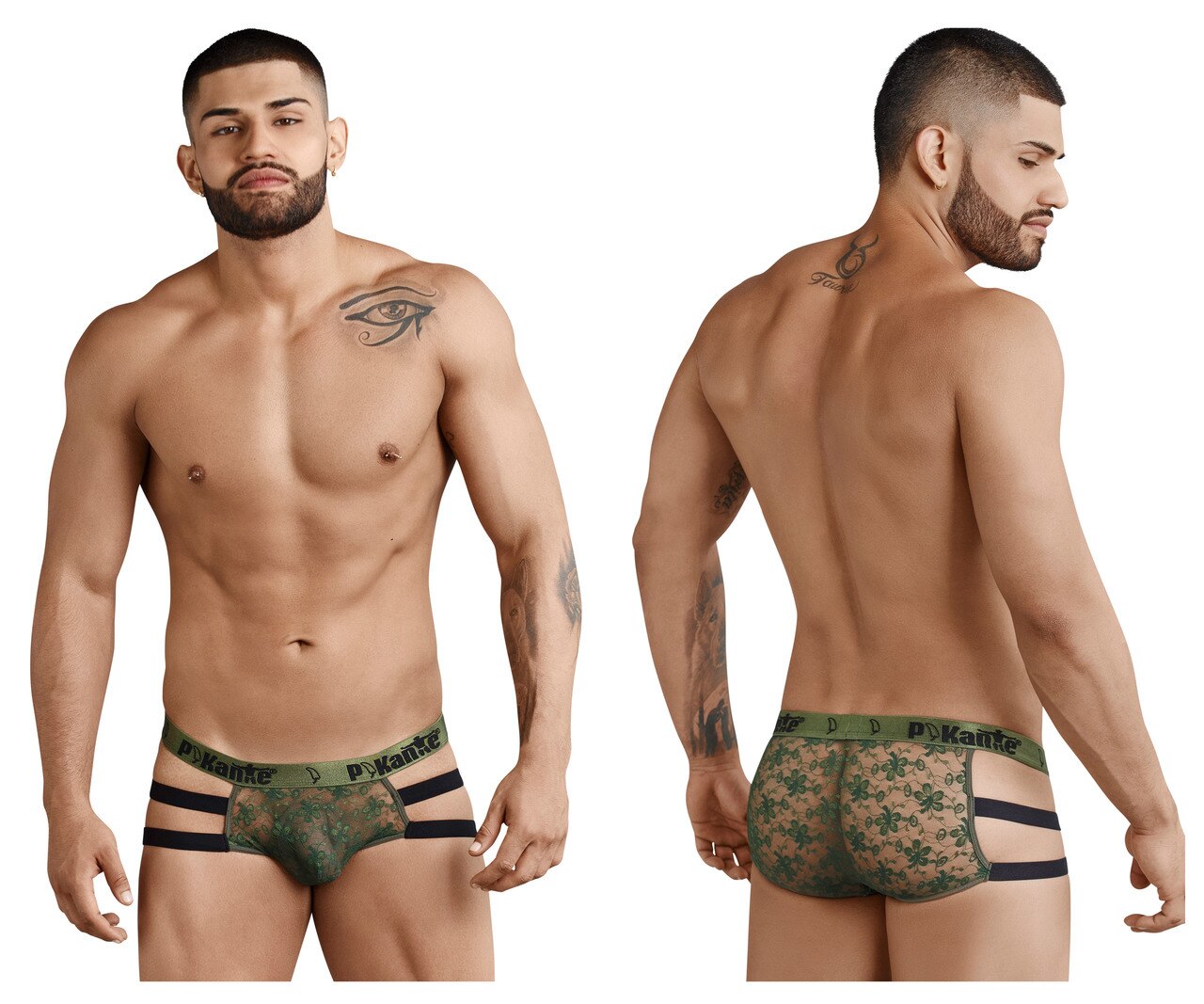 Mens Lace and Strap Bikini Briefs Green