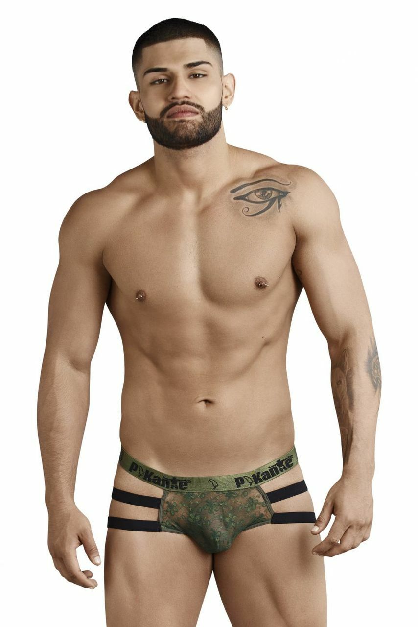 Mens Lace and Strap Bikini Briefs Green