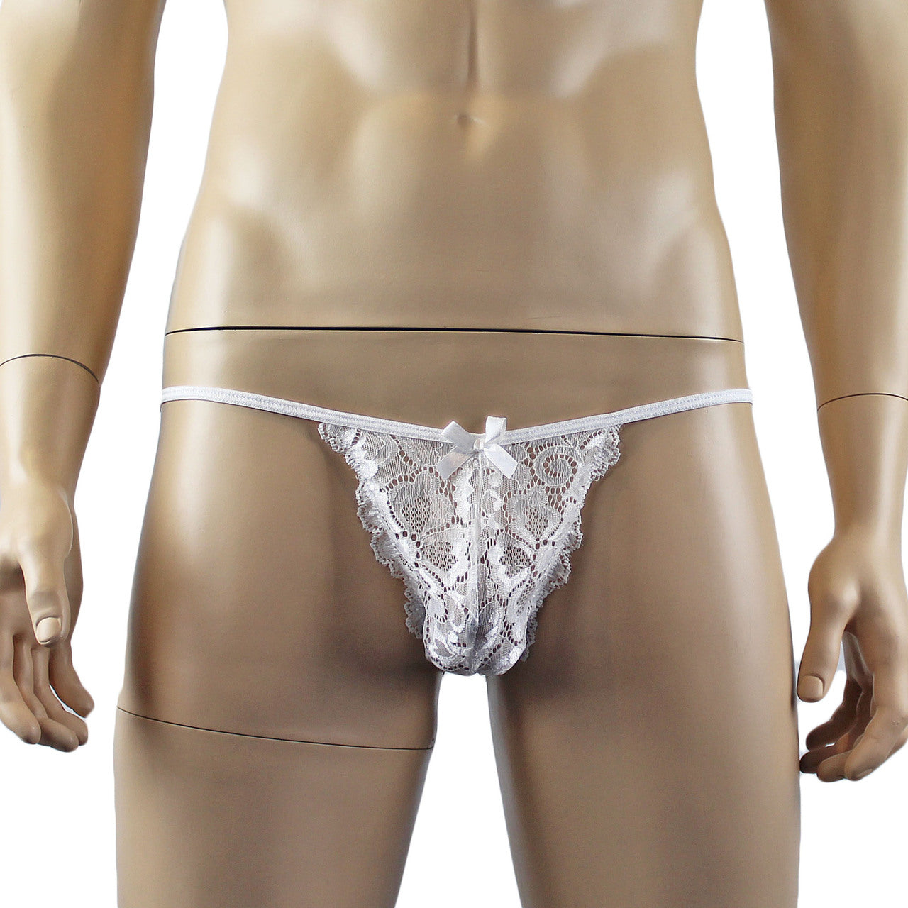 Mens Shiny Lace Bikini Brief Panty (white plus other colours)