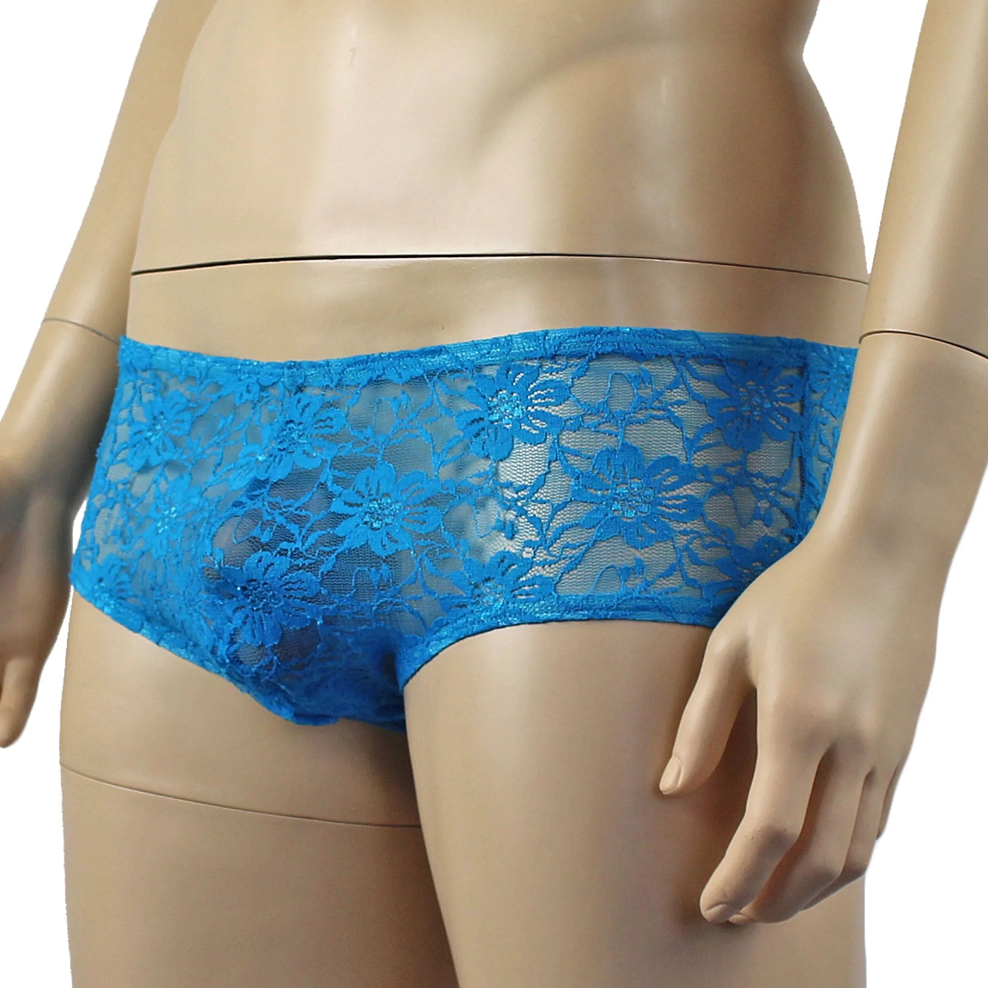 SALE - Mens Sexy Lingerie Stretch Lace  Male Panty Bikini Brief Turquoise
