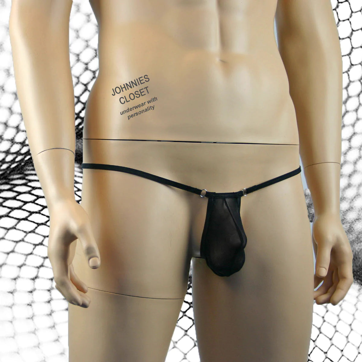 SALE - Mens Vicky Stretch Mesh Mini Ball Bag Pouch with Rings Black