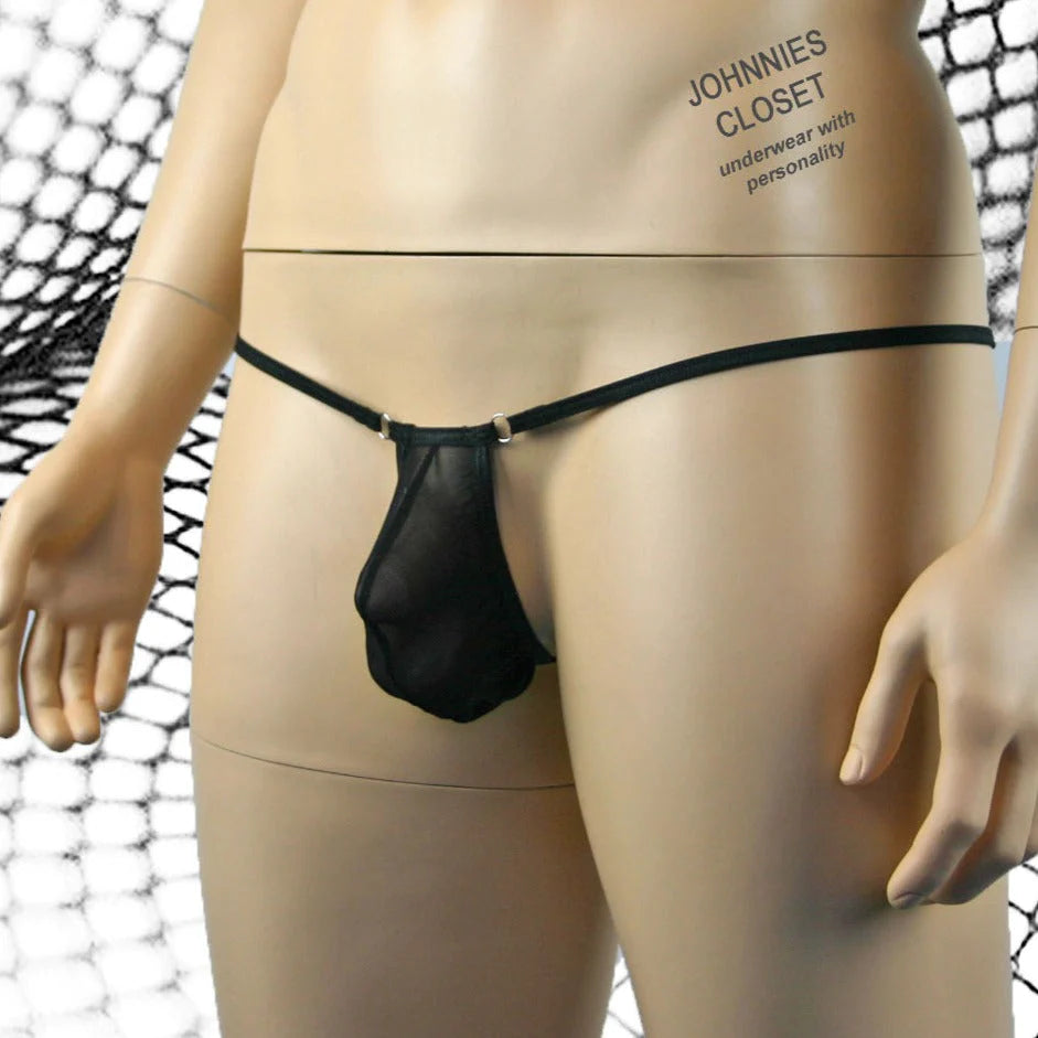 SALE - Mens Vicky Stretch Mesh Mini Ball Bag Pouch with Rings Black