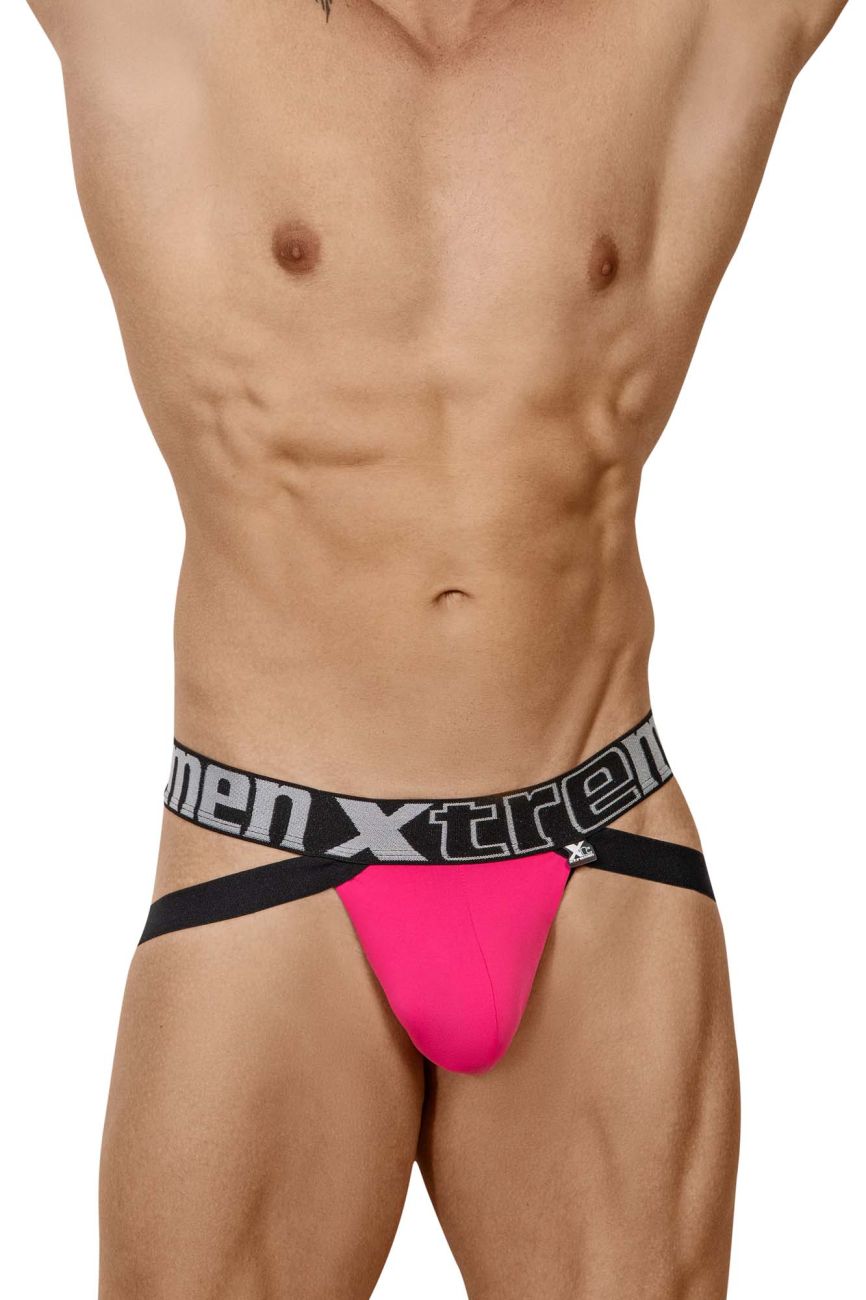 Xtremen 91054-3 Double Strap Jockstrap Fuchsia-Petrol-Fuchsia