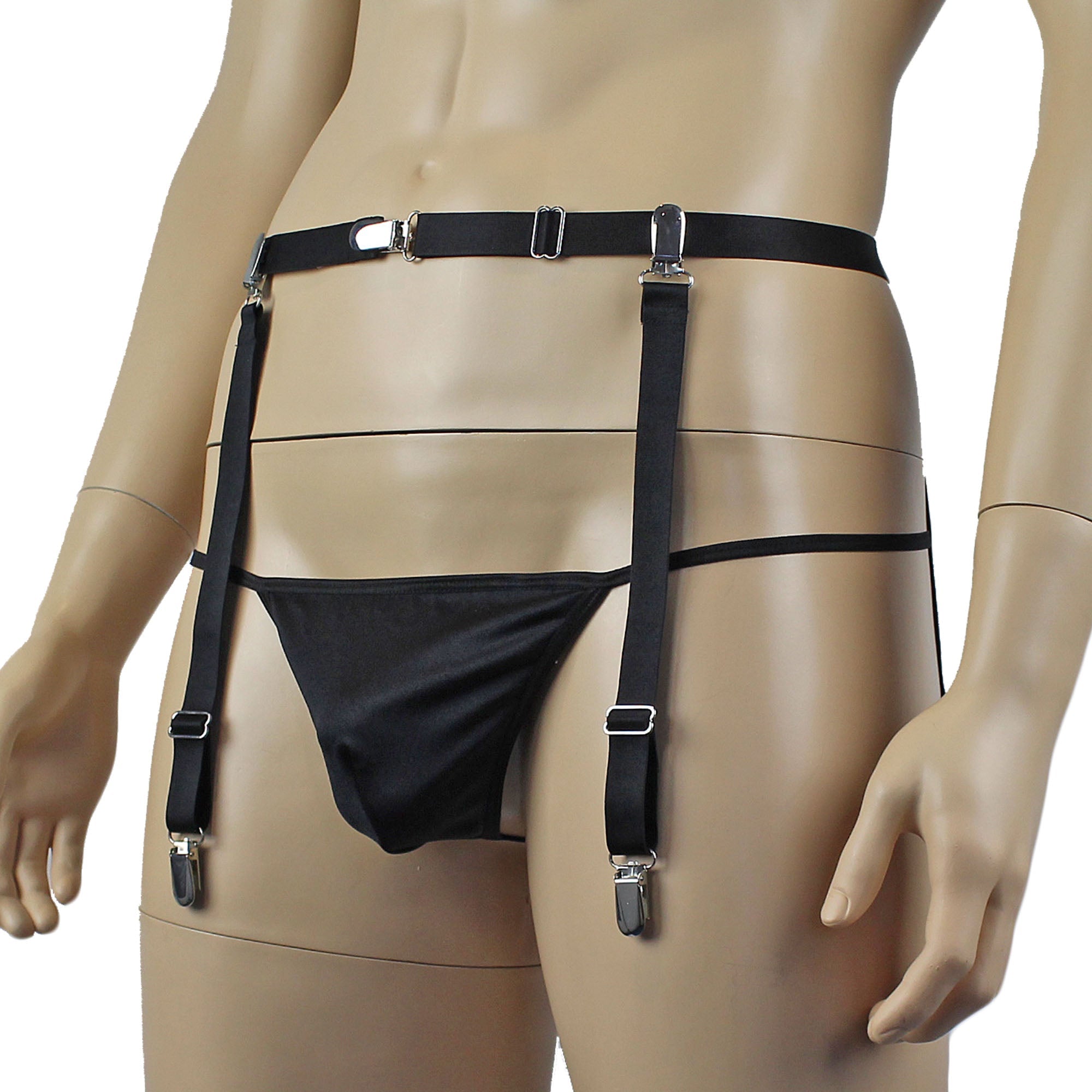 Unisex Zoe Garterbelt Waist Band, Detachable Garters & Adjustable Leg Bands Black