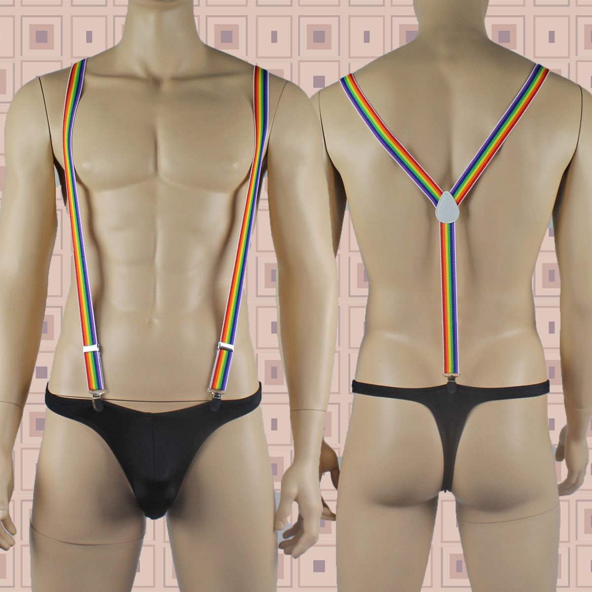 SALE - Stretch Elastic Clip on Suspender Braces Stripes Rainbow