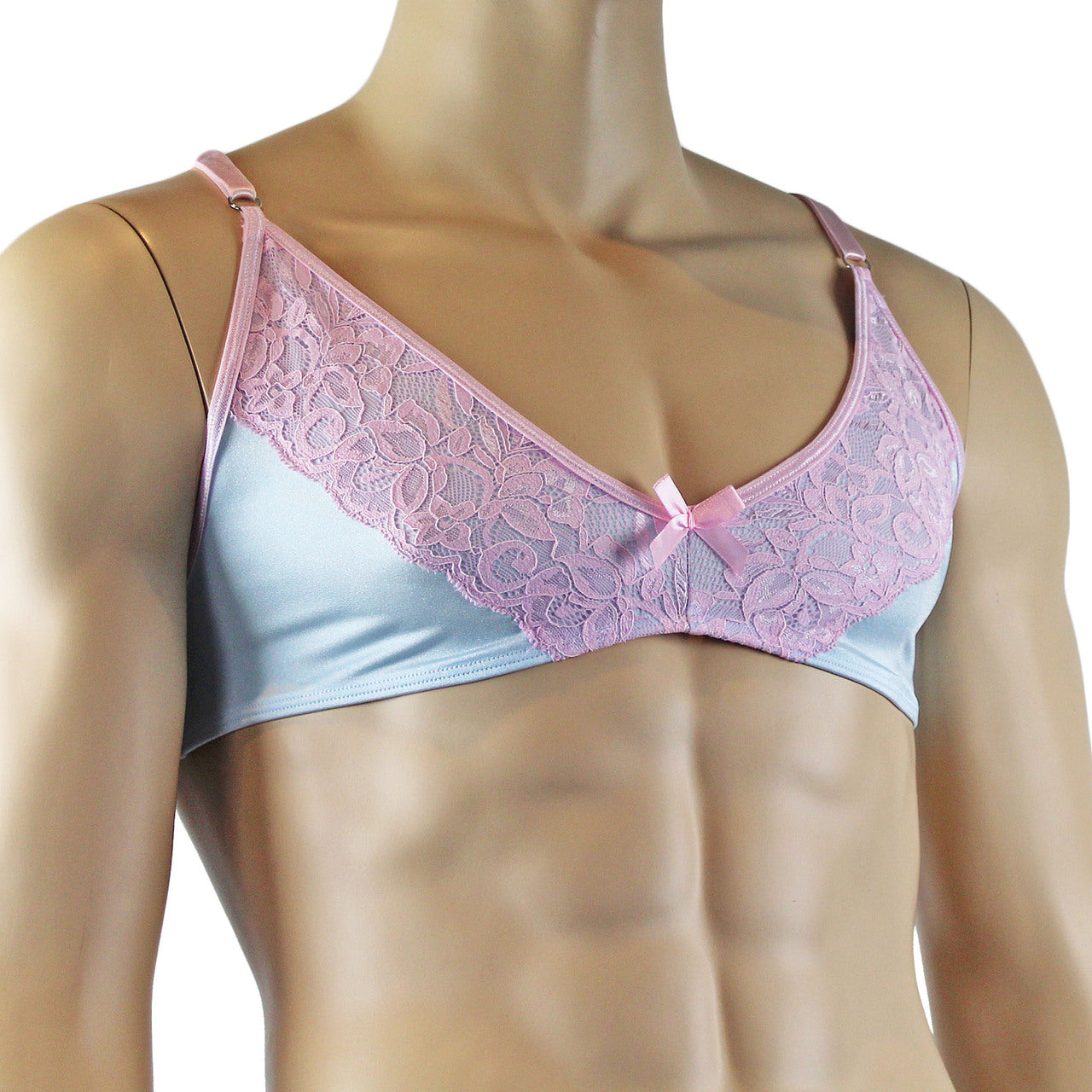 Mens Isabel Bra Top with Floral Lace Trim Male Lingerie (light blue and pink plus other colours)