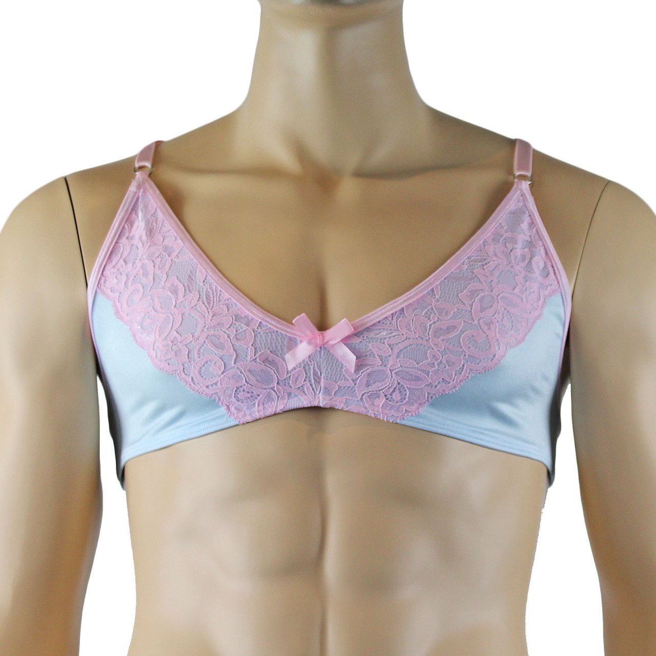 Mens Isabel Bra Top and Bikini Brief Male Lingerie (light blue and pink plus other colours)