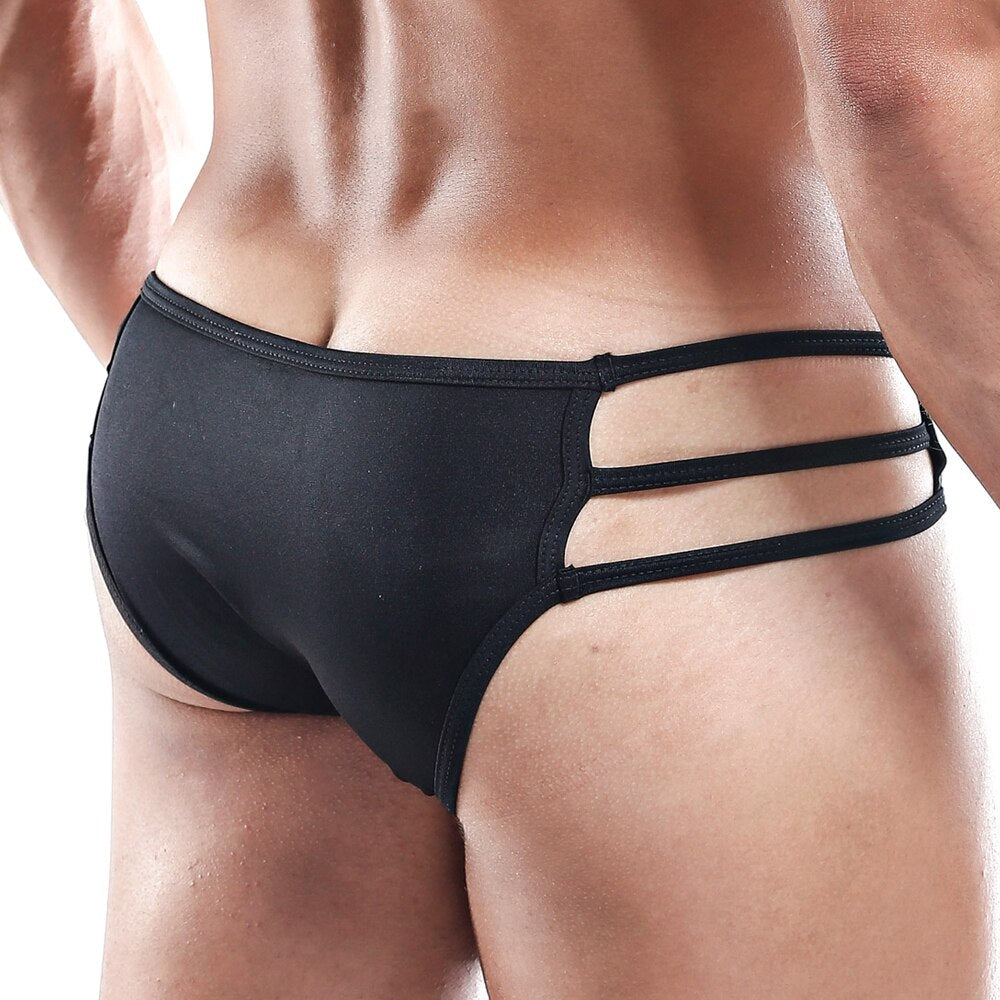 Mens Cover Male Bikini Brief with Side Straps Black