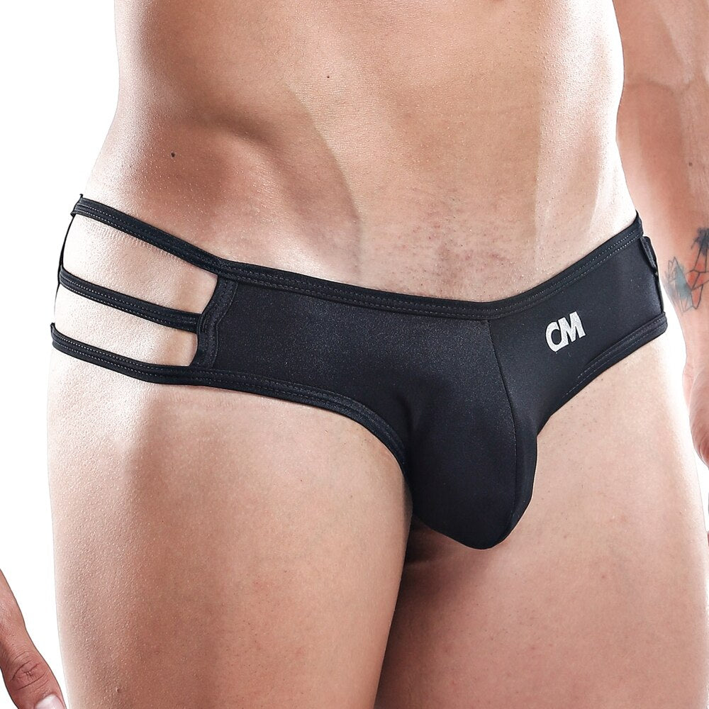 Mens Cover Male Bikini Brief with Side Straps Black