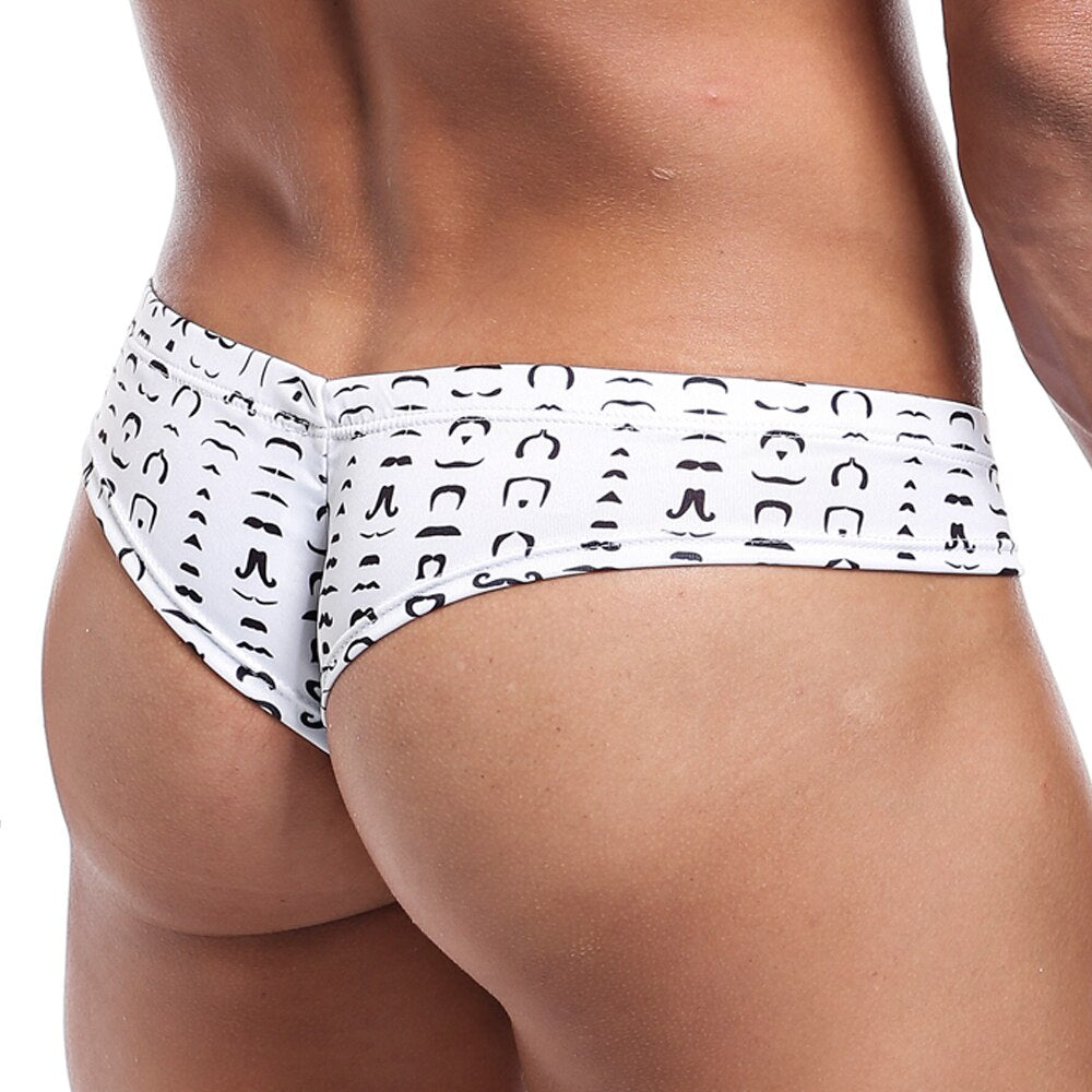 SALE - Mens Mustache Micro Bikini Brief White