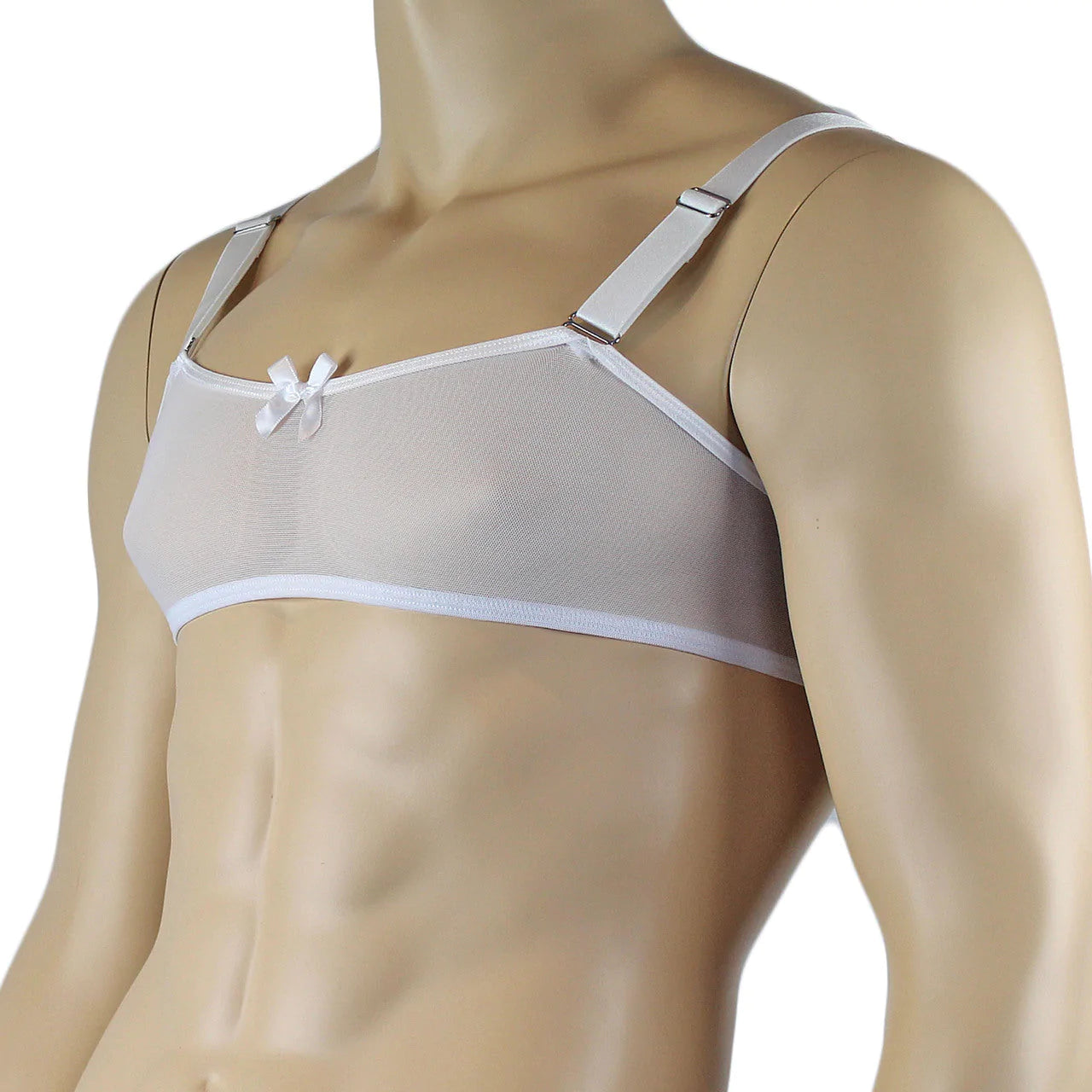 SALE - Mens Exotic Sheer Mesh Bra Top White