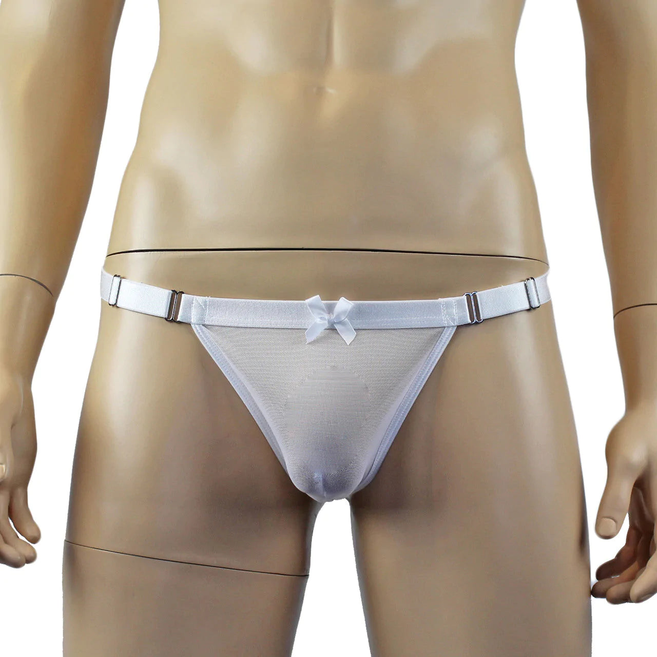 SALE - Mens Exotic Mesh G string with Adjustable Waist Strap White