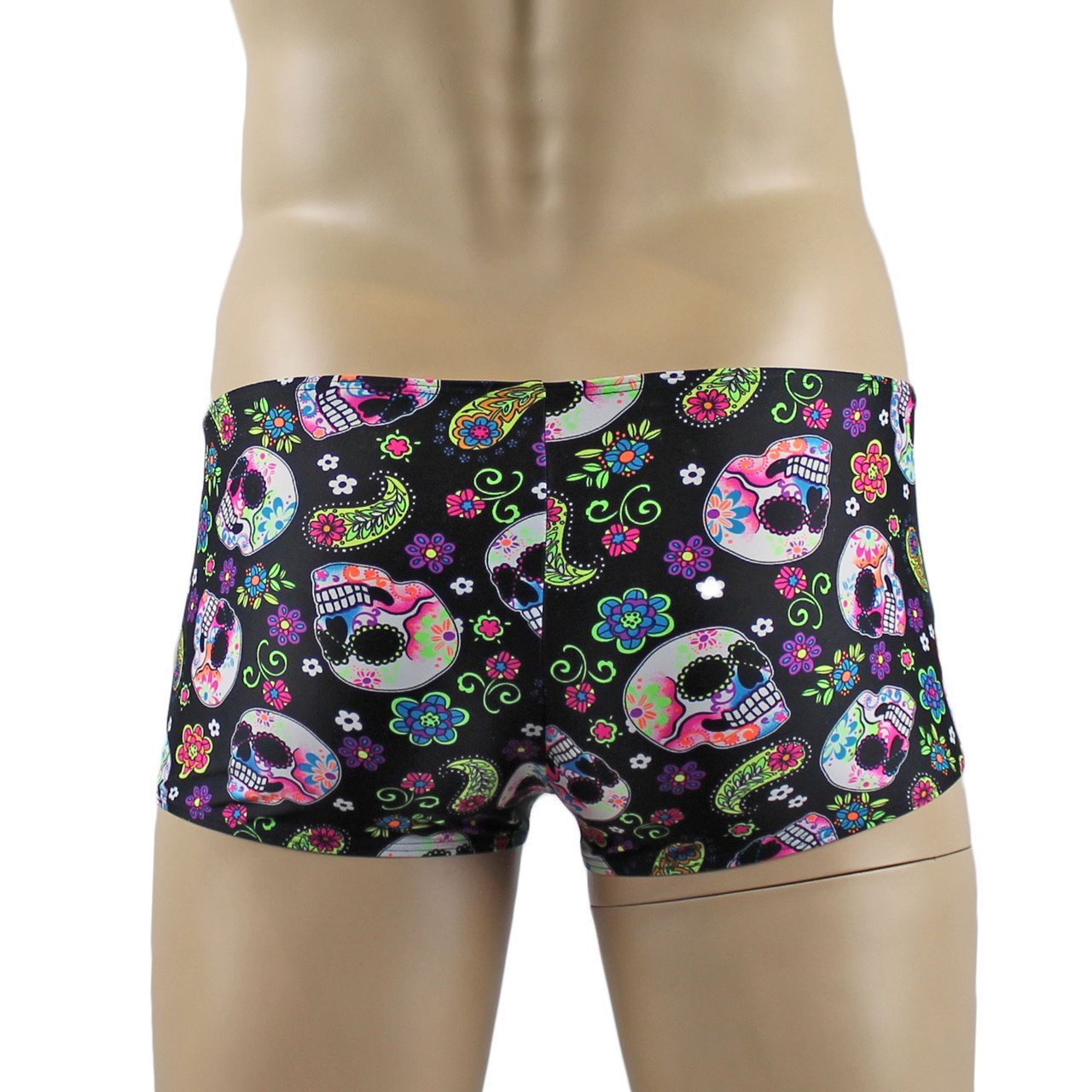 Mens Halloween Flower and Skull Boxer Briefs Hot Pants Mini Shorts