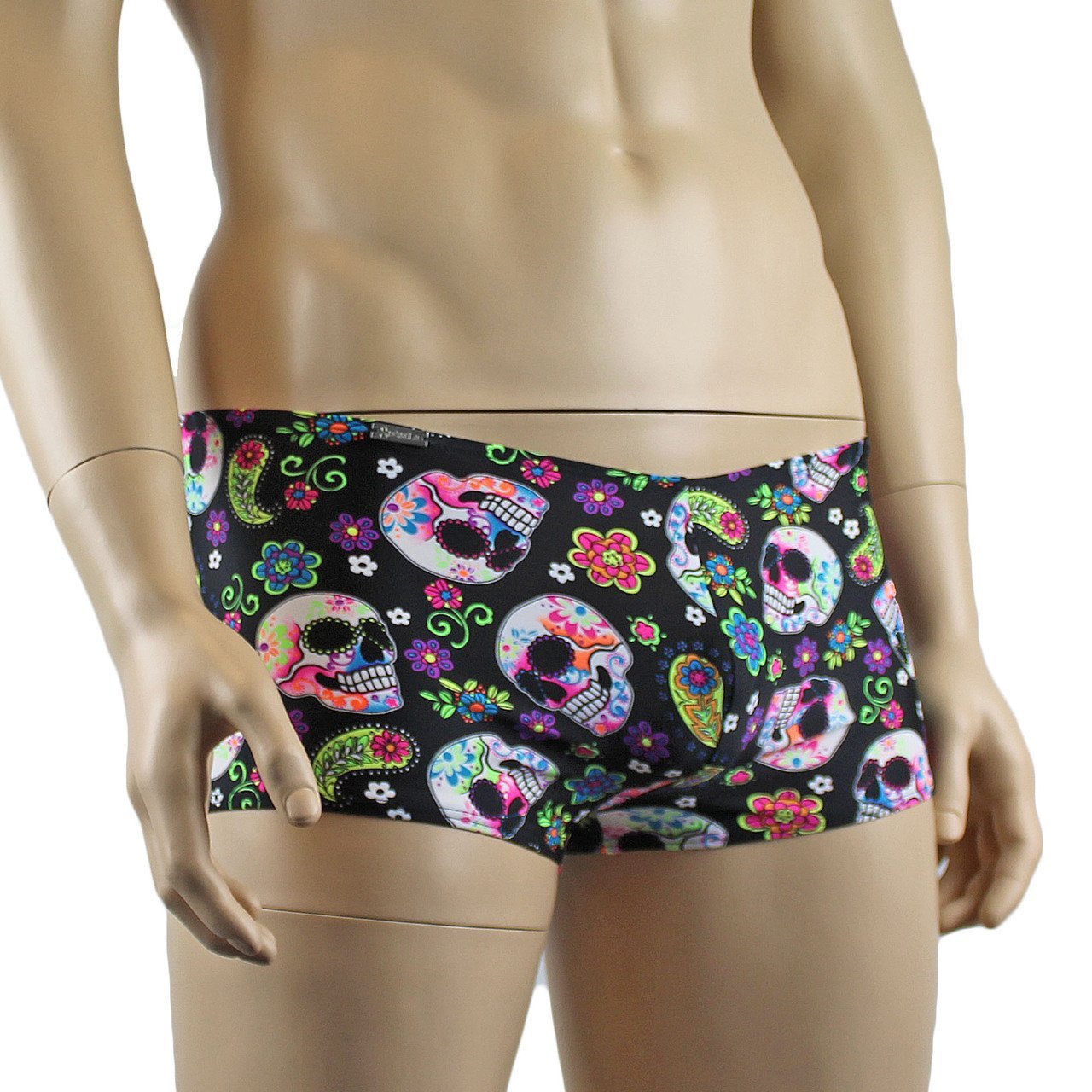 Mens Halloween Flower and Skull Boxer Briefs Hot Pants Mini Shorts