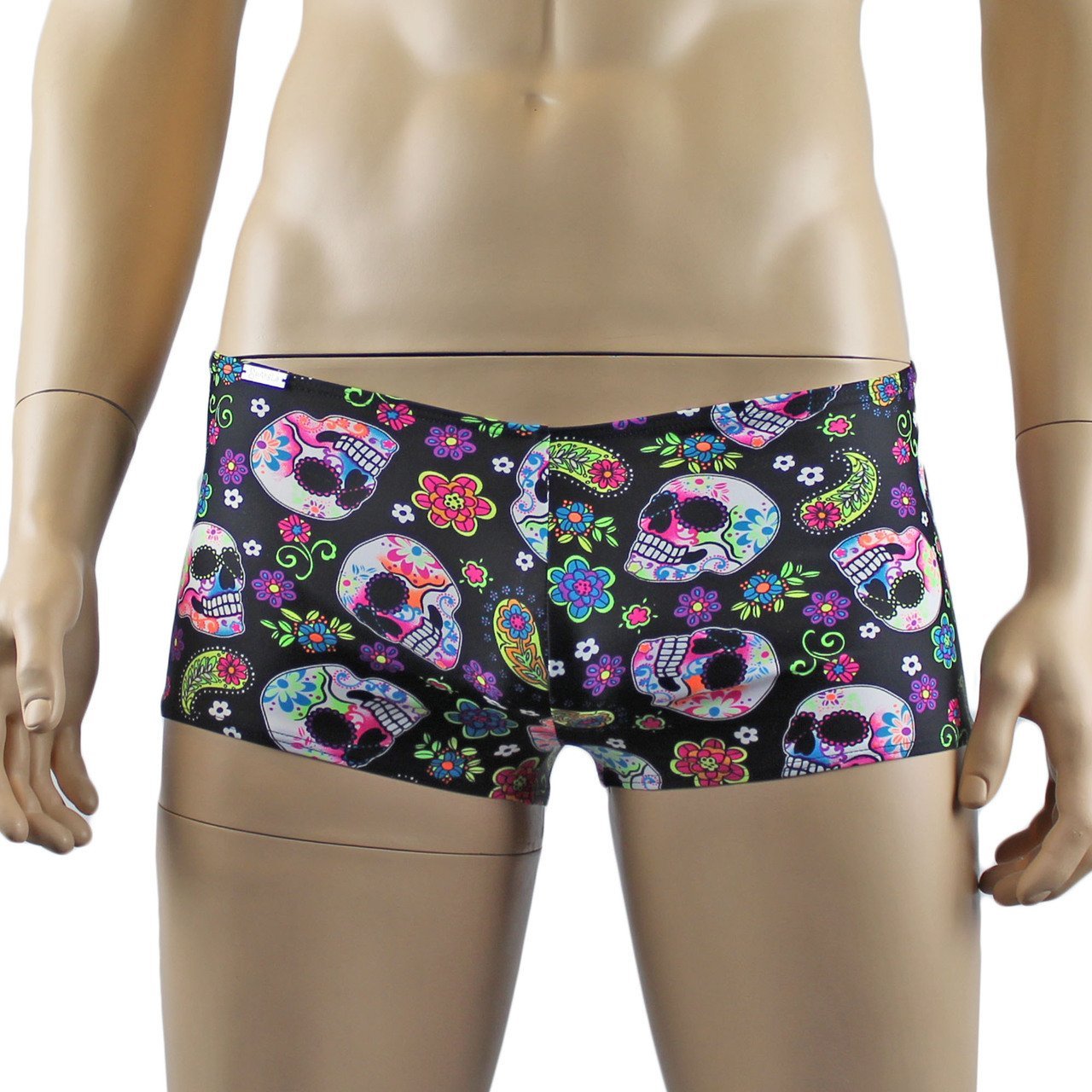 Mens Halloween Flower and Skull Boxer Briefs Hot Pants Mini Shorts