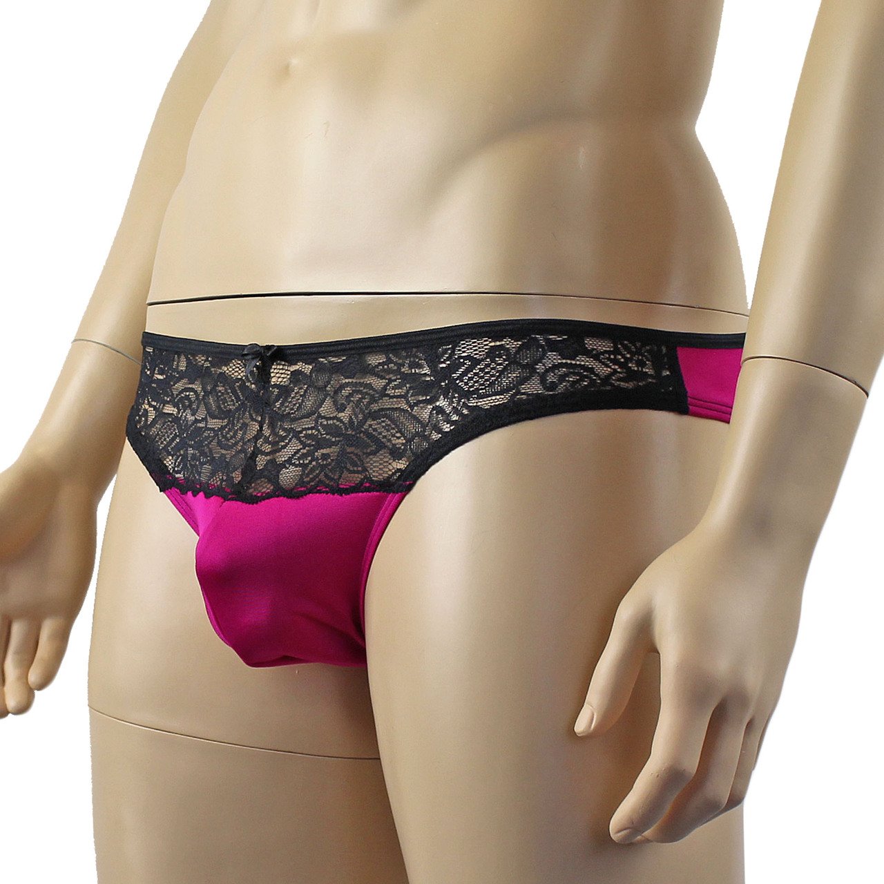 Mens Lace & Spandex OPEN BACK Capri Brief, Male Panties (raspberry plus other colours)