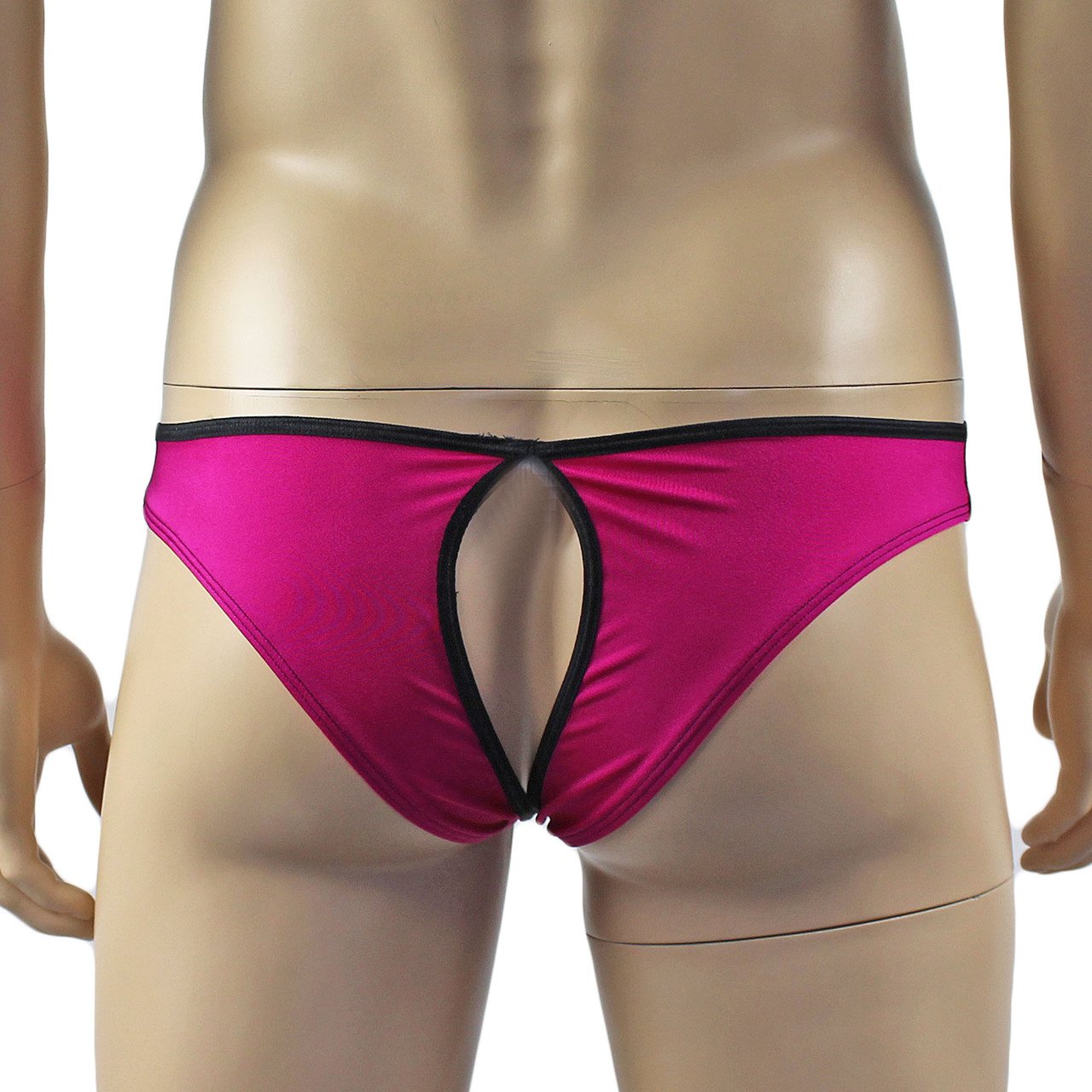 Mens Lace & Spandex OPEN BACK Capri Brief, Male Panties (raspberry plus other colours)