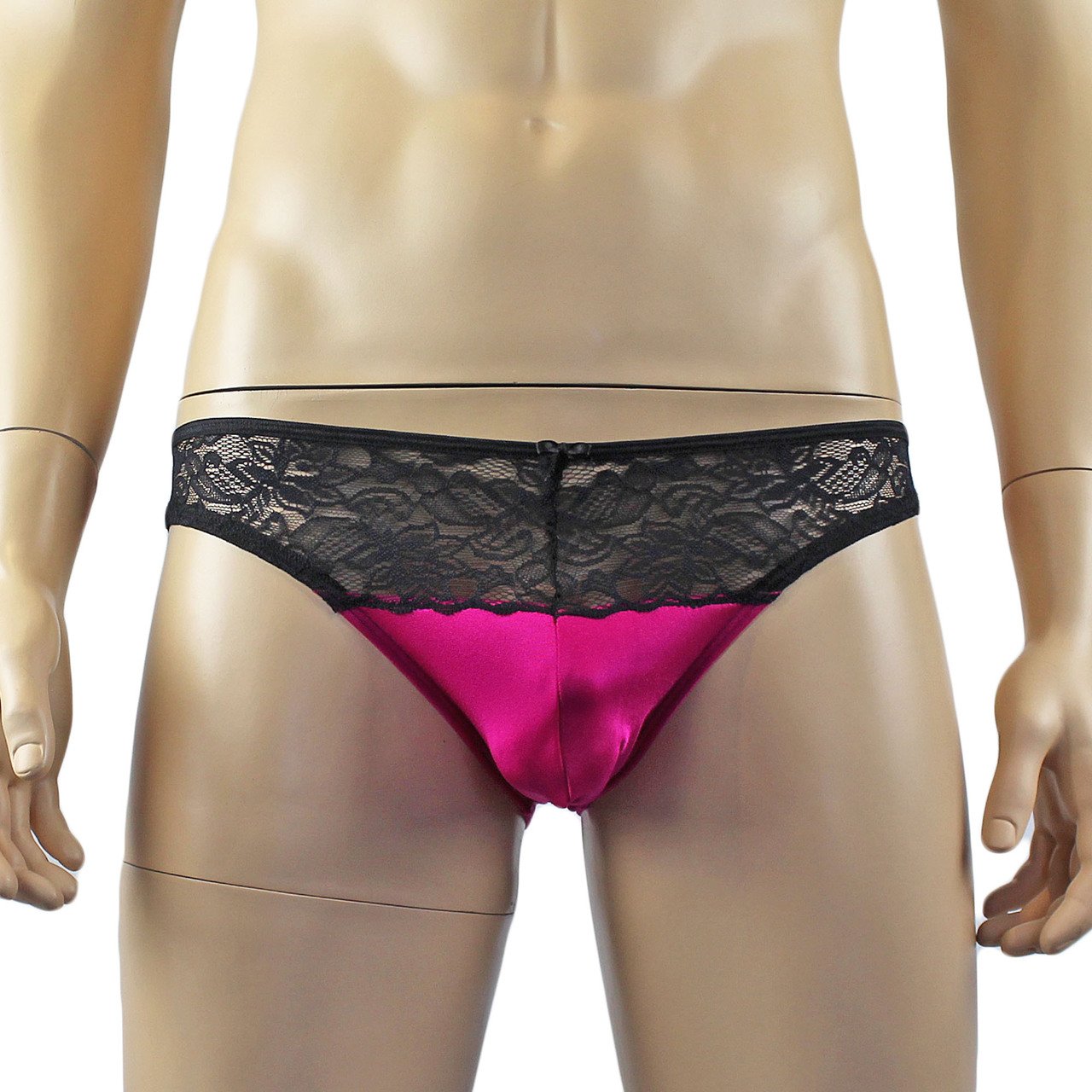 Mens Lace & Spandex OPEN BACK Capri Brief, Male Panties (raspberry plus other colours)