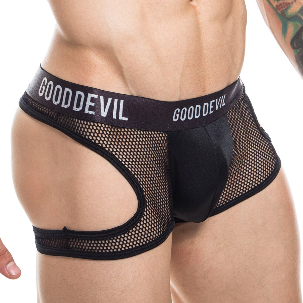 Mens Good Devil Large Net Thong Shorts Black