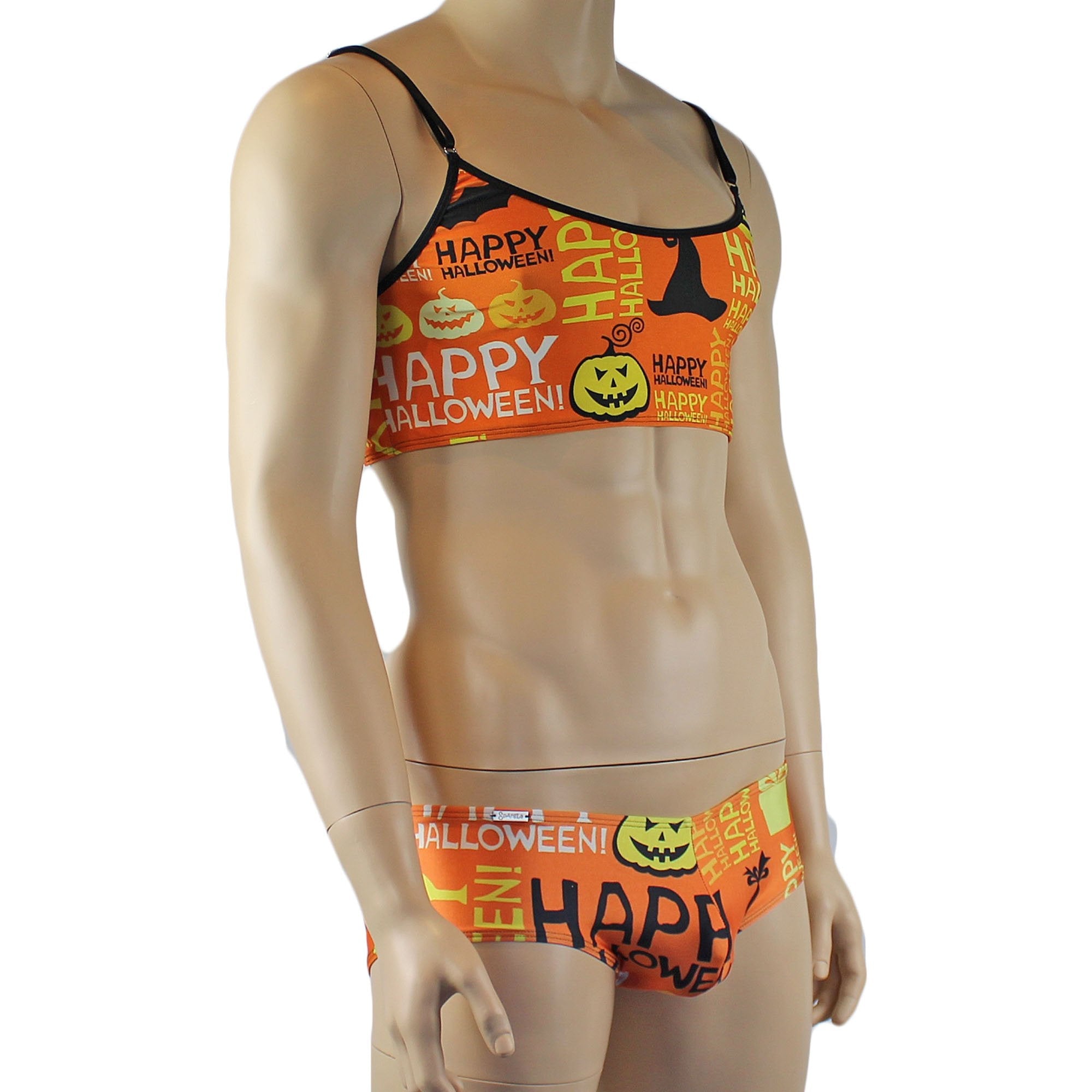 Mens Happy Halloween Camisole Top and Boxer Briefs Underwear, Halloween Pumpkins