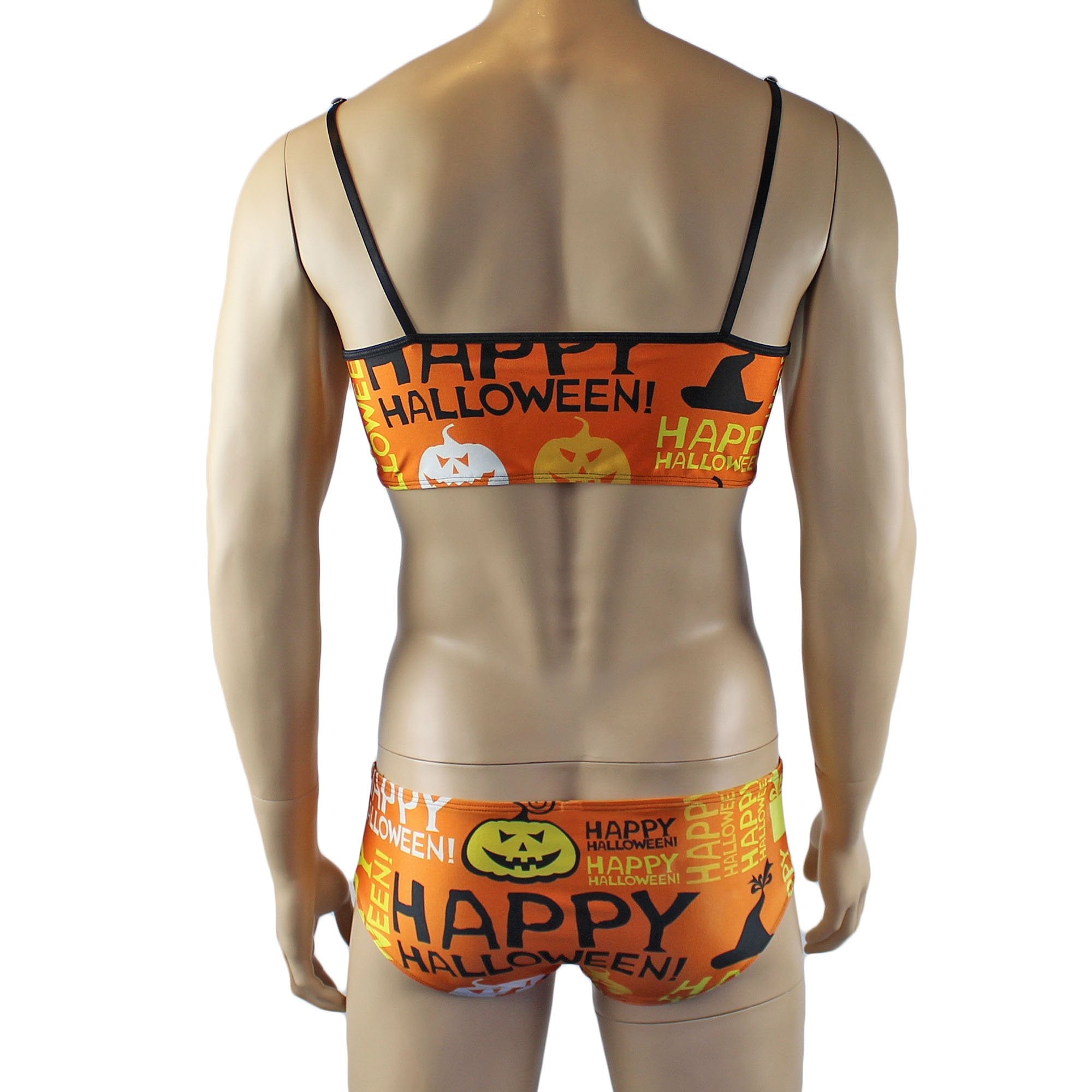 Mens Happy Halloween Camisole Top and Boxer Briefs Underwear, Halloween Pumpkins