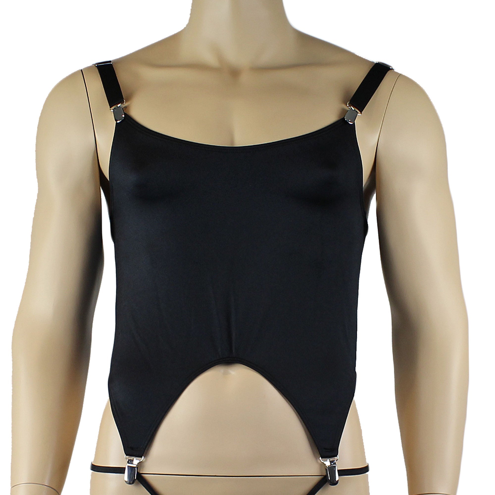 Mens Janice Corset Top with Metal Clips & Attached Garters - Sizes up to 3XL