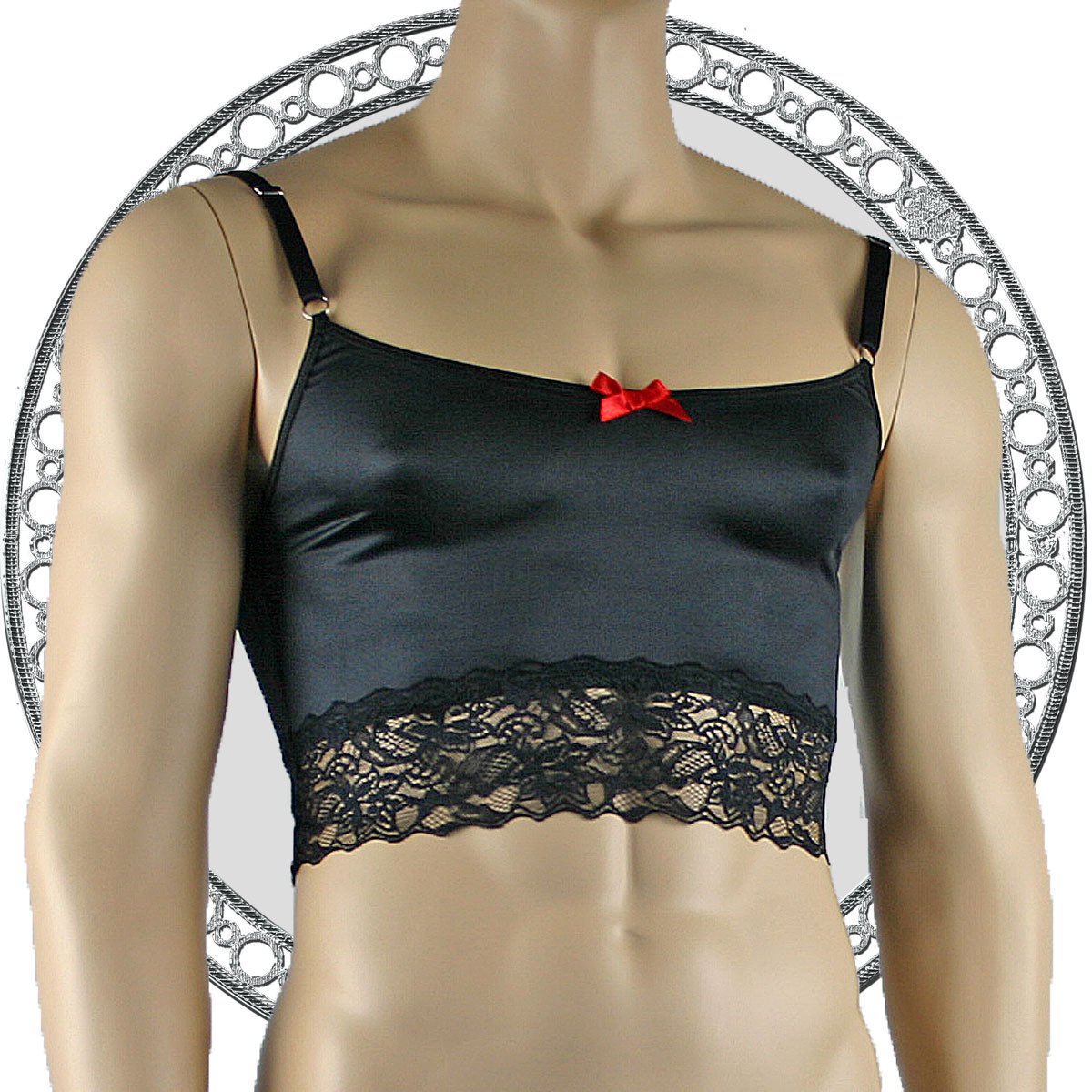 Mens Satin & Lace Crop Cami Top Black