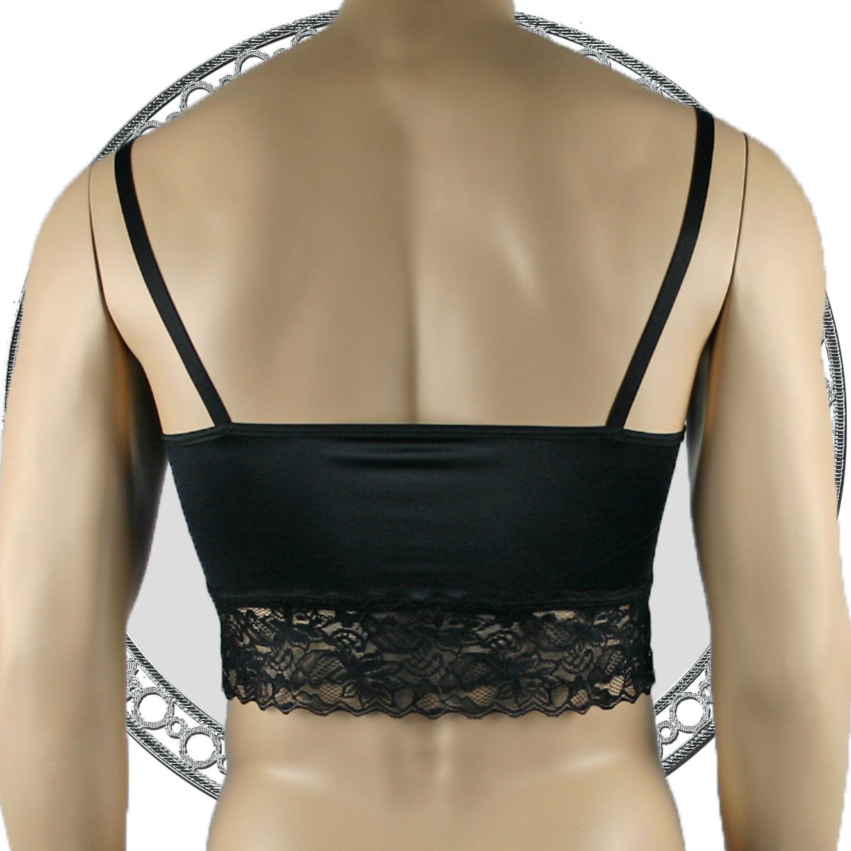 Mens Satin & Lace Crop Cami Top Black