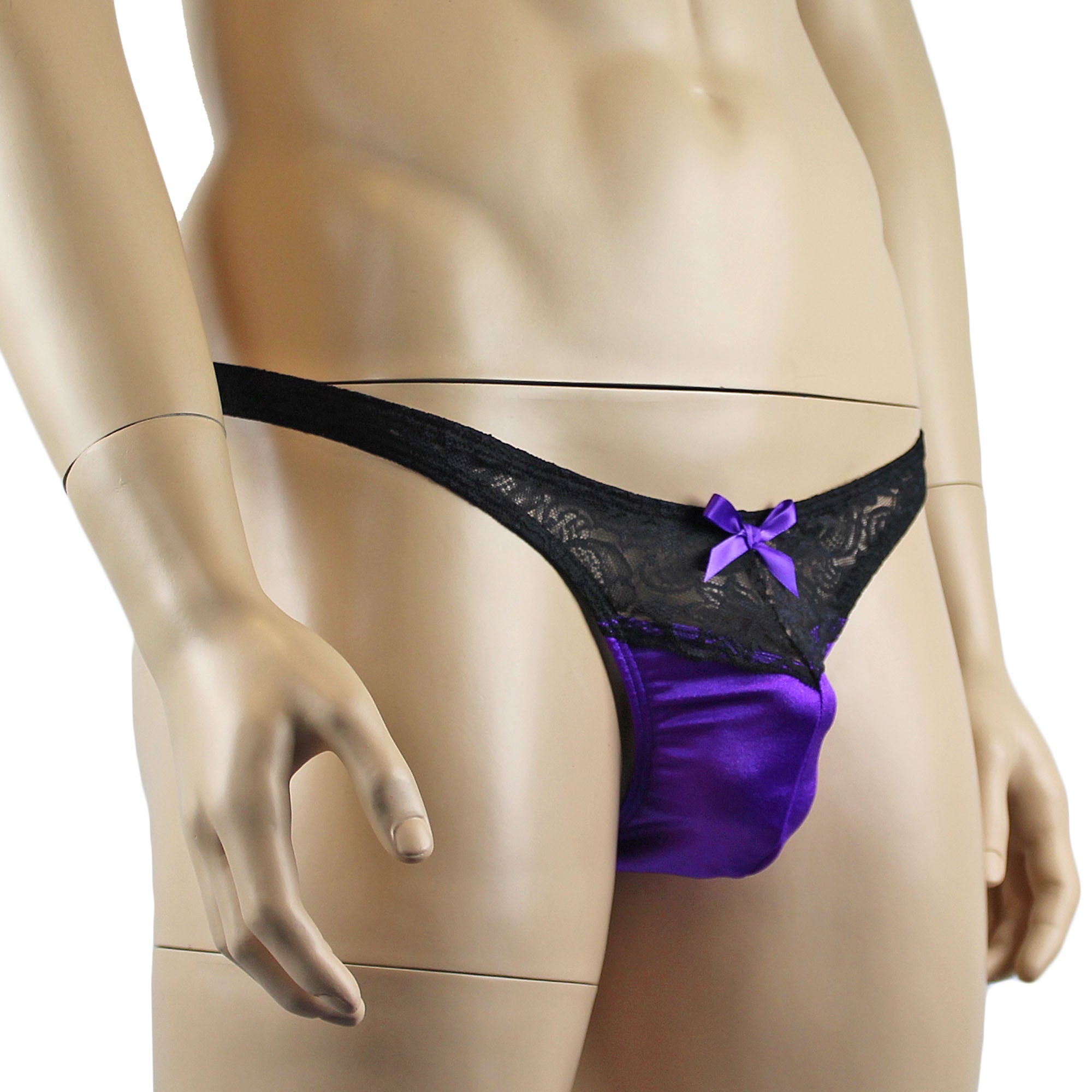 Mens Joanne Underwear Lacey Lovelies Thong Purple and Black Lace