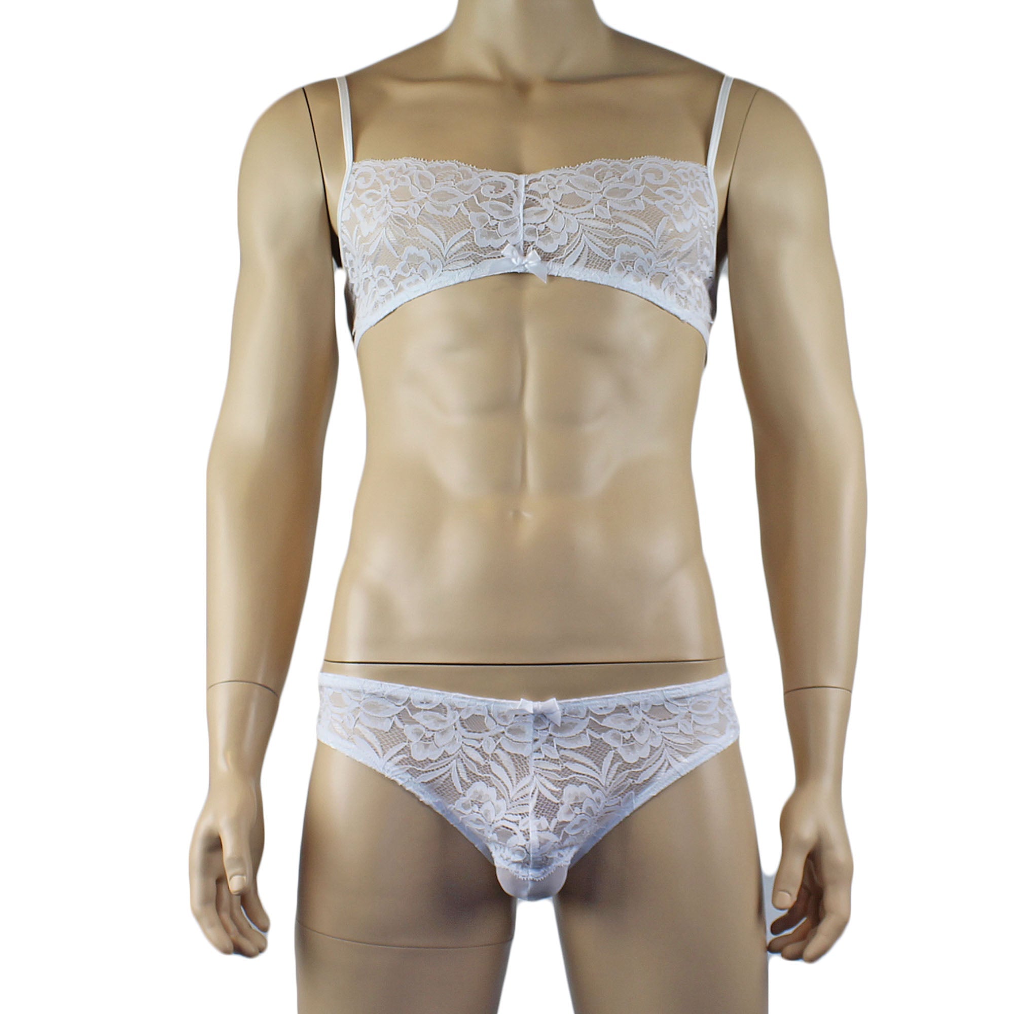 Mens Kristy Lace & Mesh Bra Top and Bikini Brief White