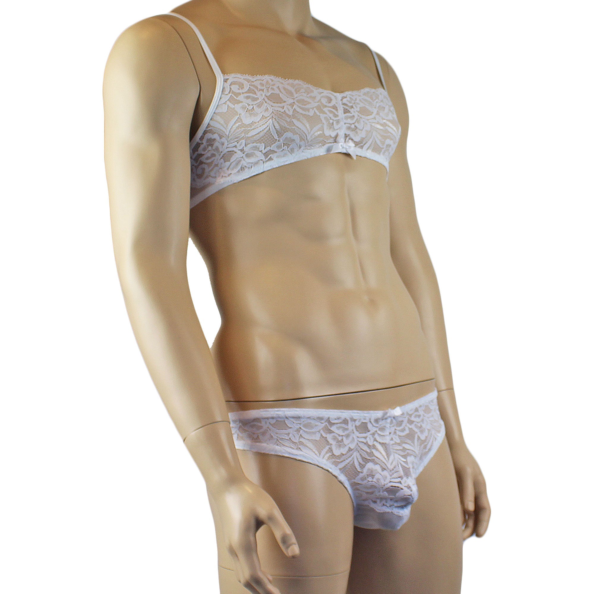 Mens Kristy Lace & Mesh Bra Top and Bikini Brief White