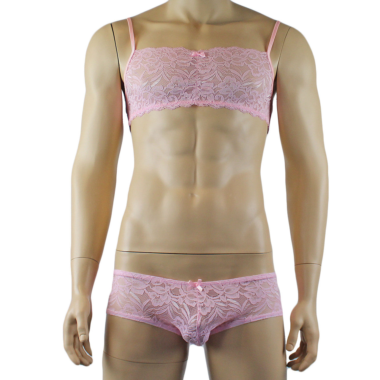 Mens Lingerie Bra Top and Boxer Briefs (light pink plus other colours)