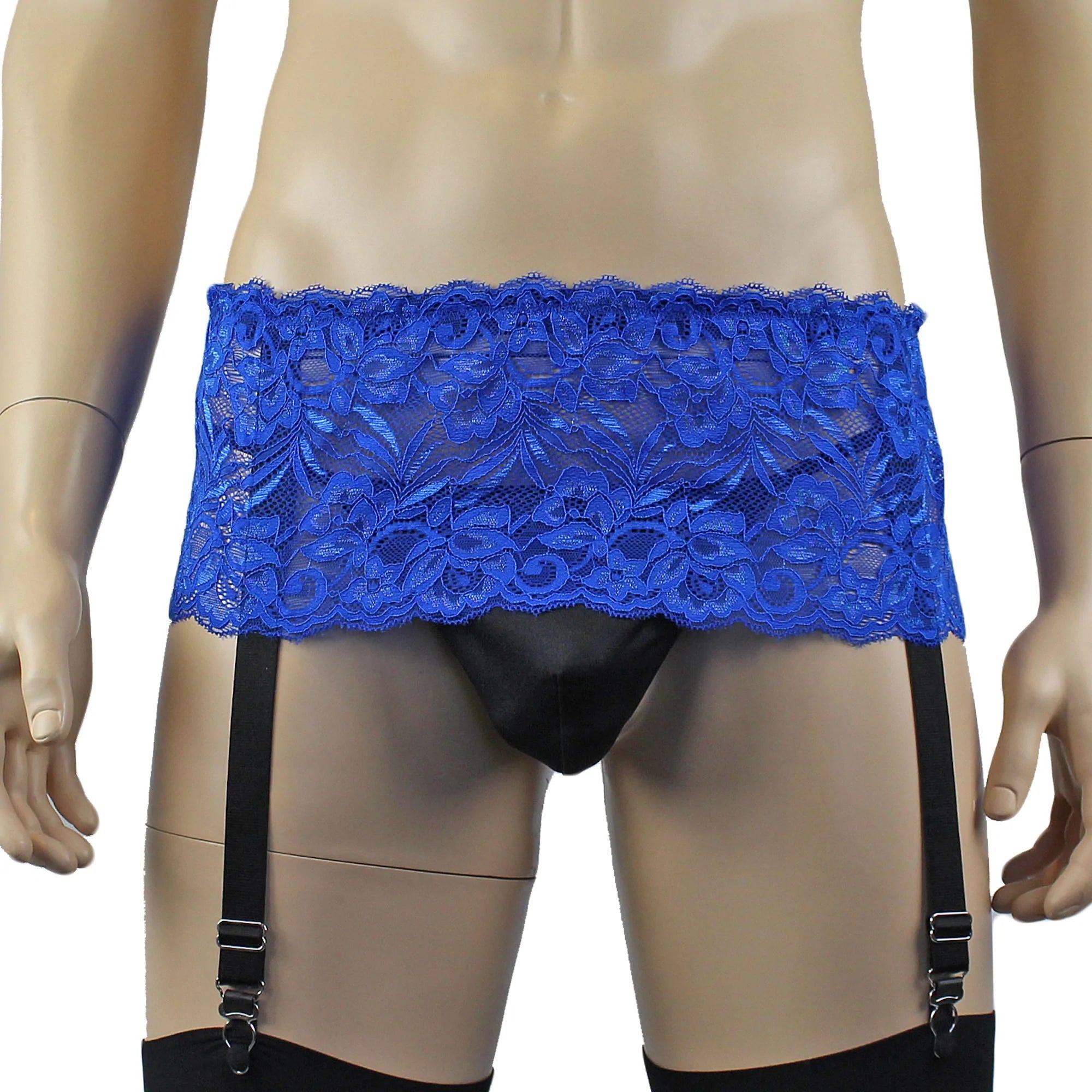 SALE - Mens Kristy Wide Lace Garter Belt Black Mens Lingerie Blue