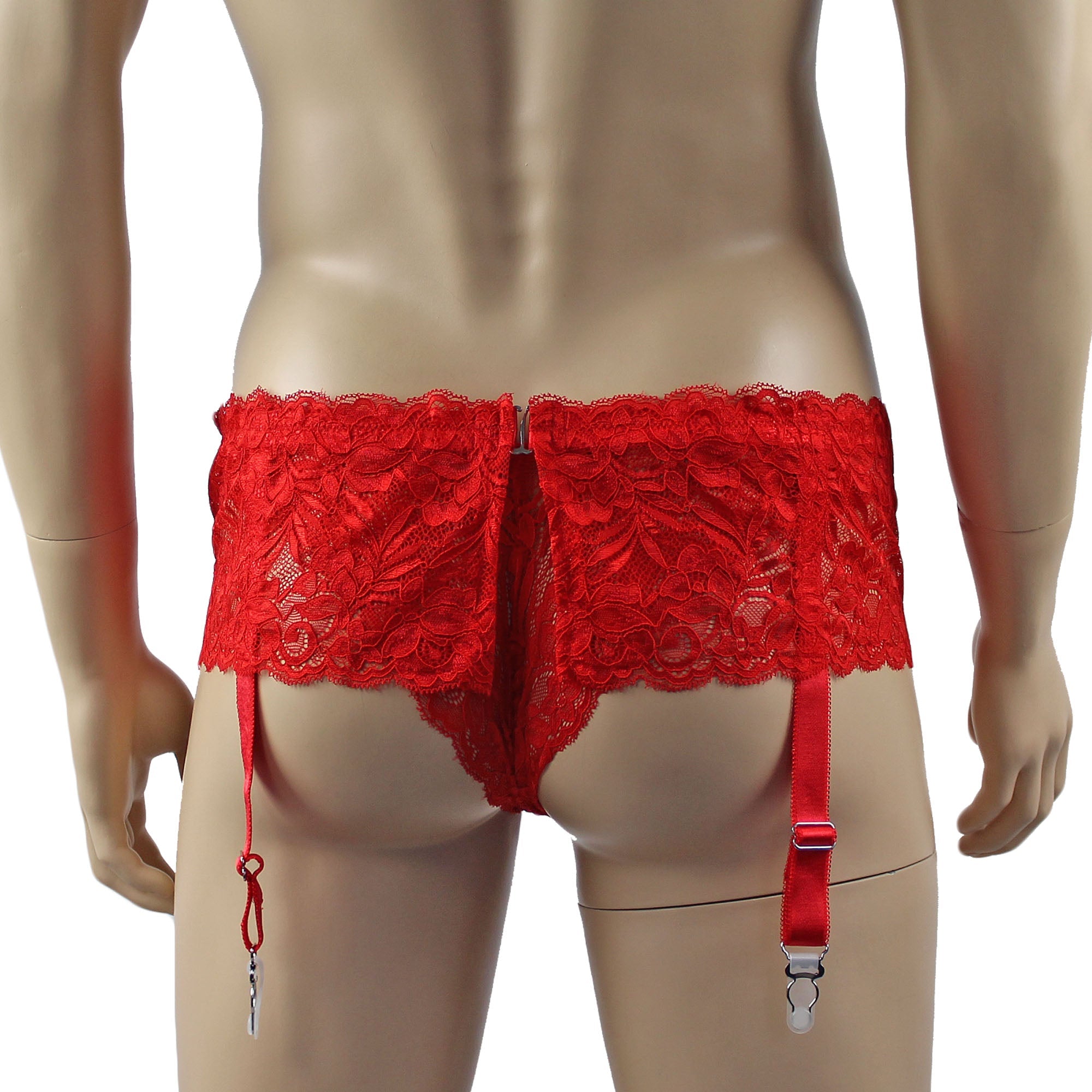 Mens Kristy Wide Lace Garter Belt Black Mens Lingerie Red