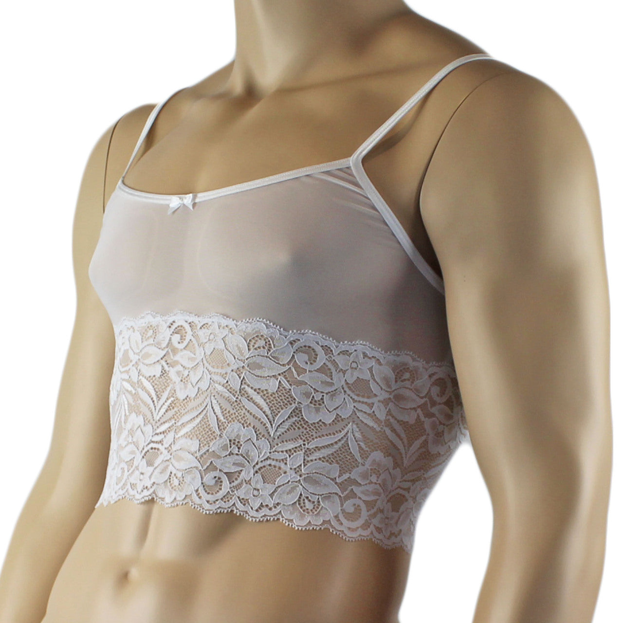 SALE - Mens Kristy Sexy Lace Camisole Top Male Lingerie White