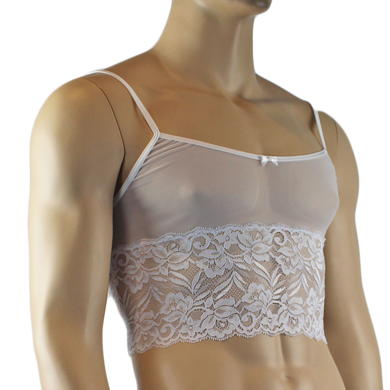 SALE - Mens Kristy Sexy Lace Camisole Top Male Lingerie White